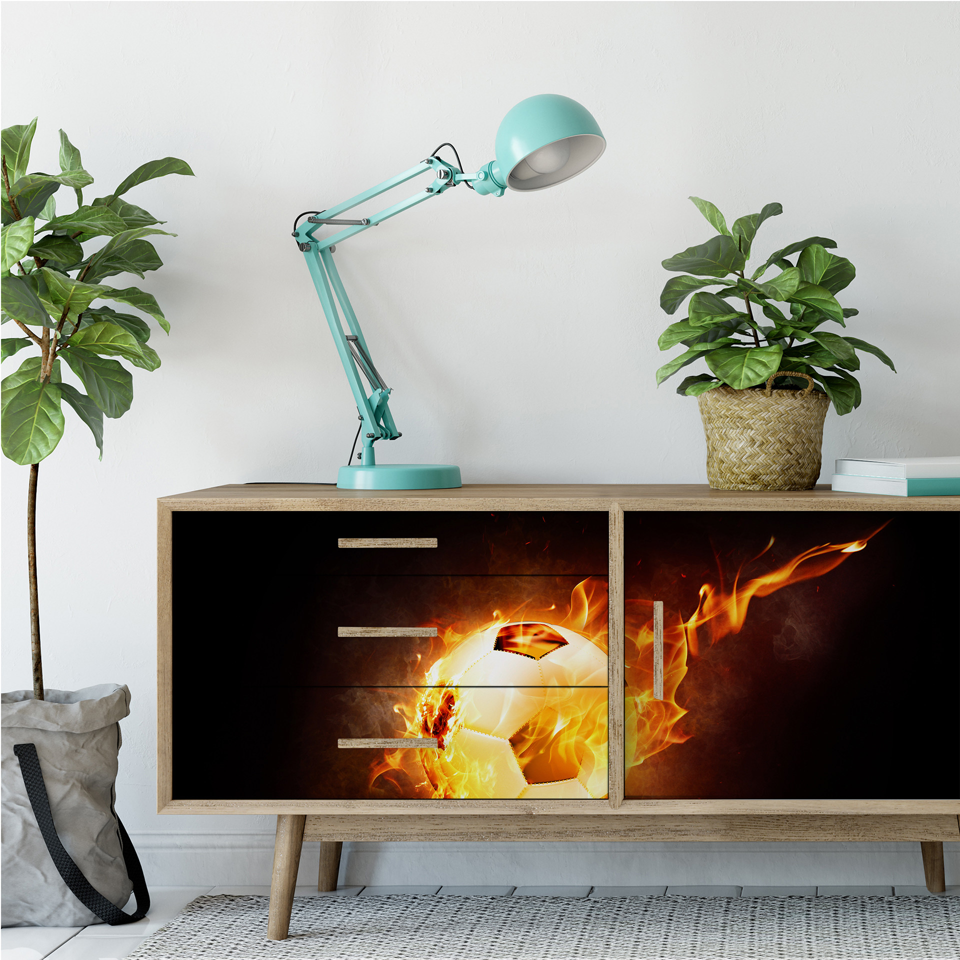 Wallprint Fußball in Flammen - Panorama