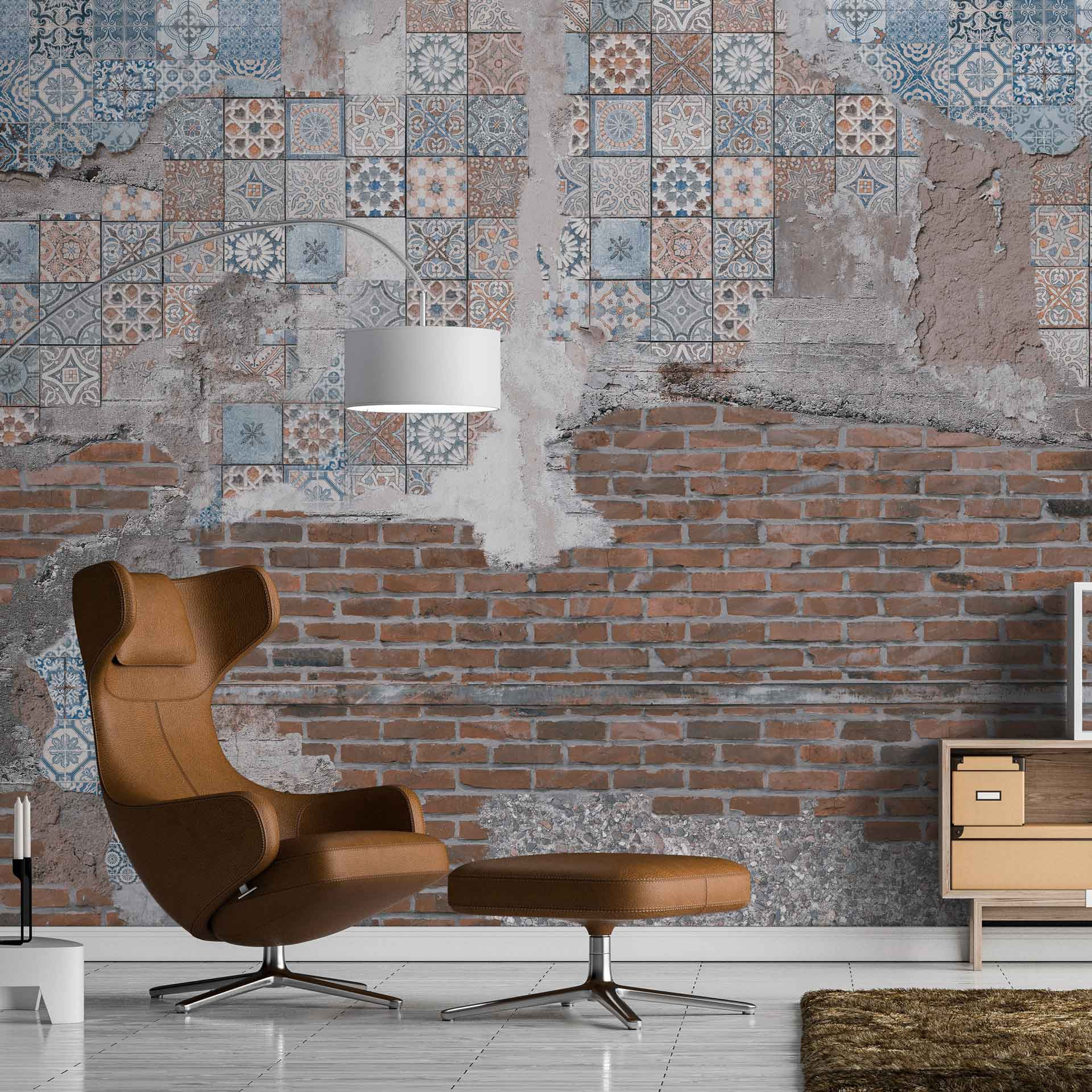 Stone Stones&Tiles behang in koperblauw - vliesbehang Designwalls 2 - 2,55 x 3,5 m