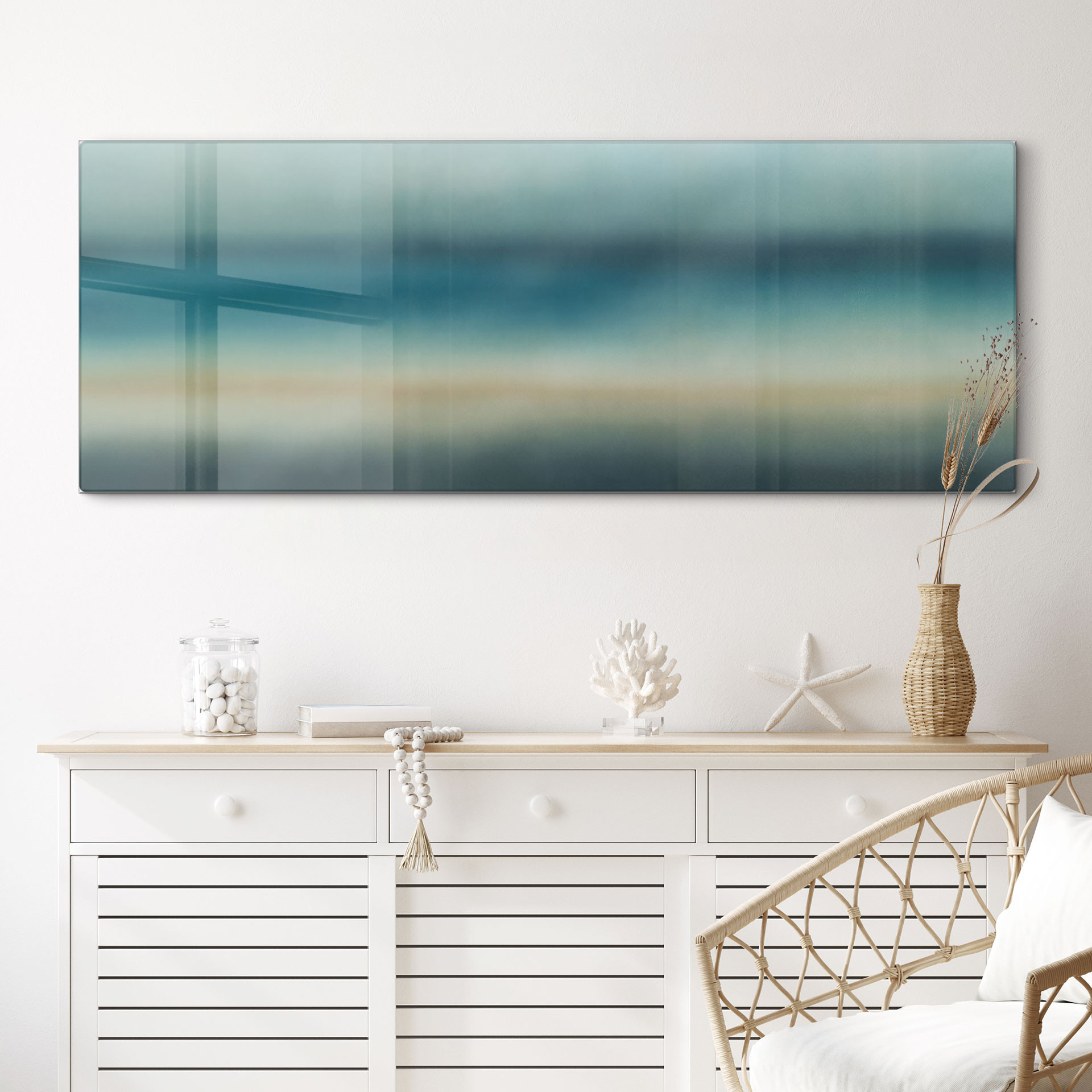 Glasschilderij Rotko Blush - Turquoise Horizon - Sir Edward x Grigory Gladarev - Panorama