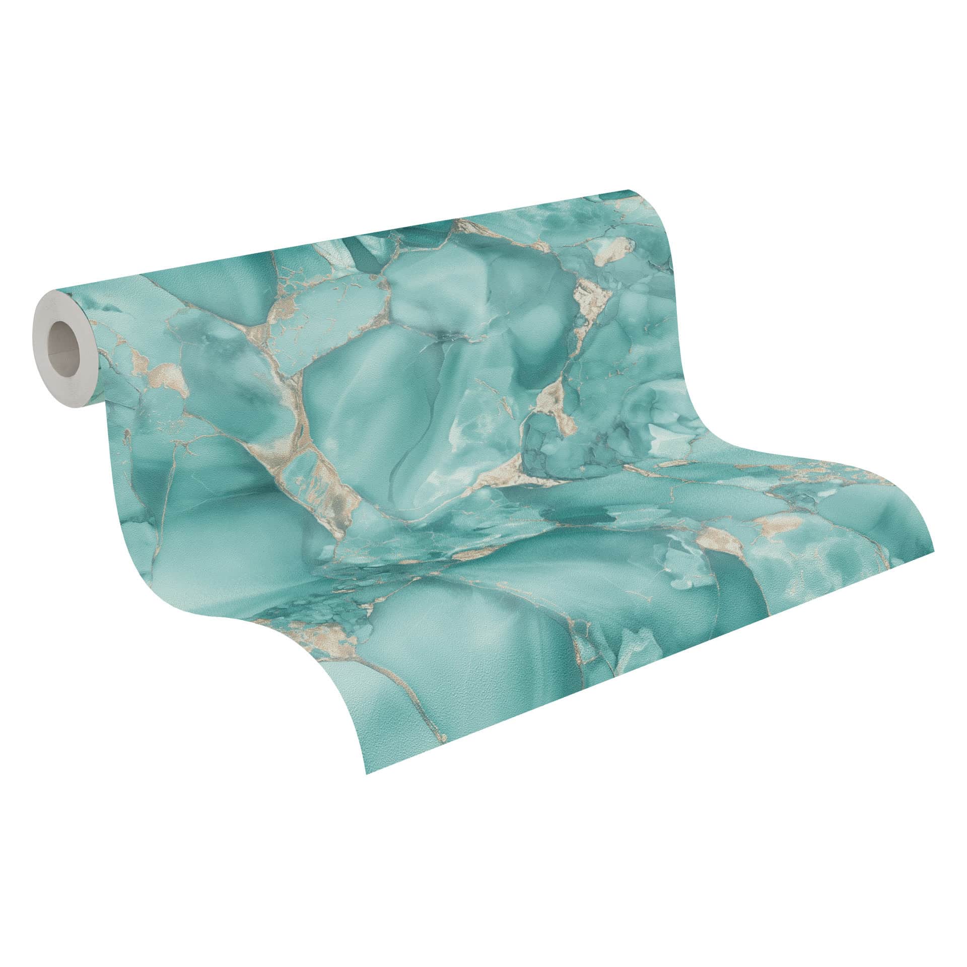 Marmer behang jade groen goud glanzend - Vliesbehang met steeneffect modern