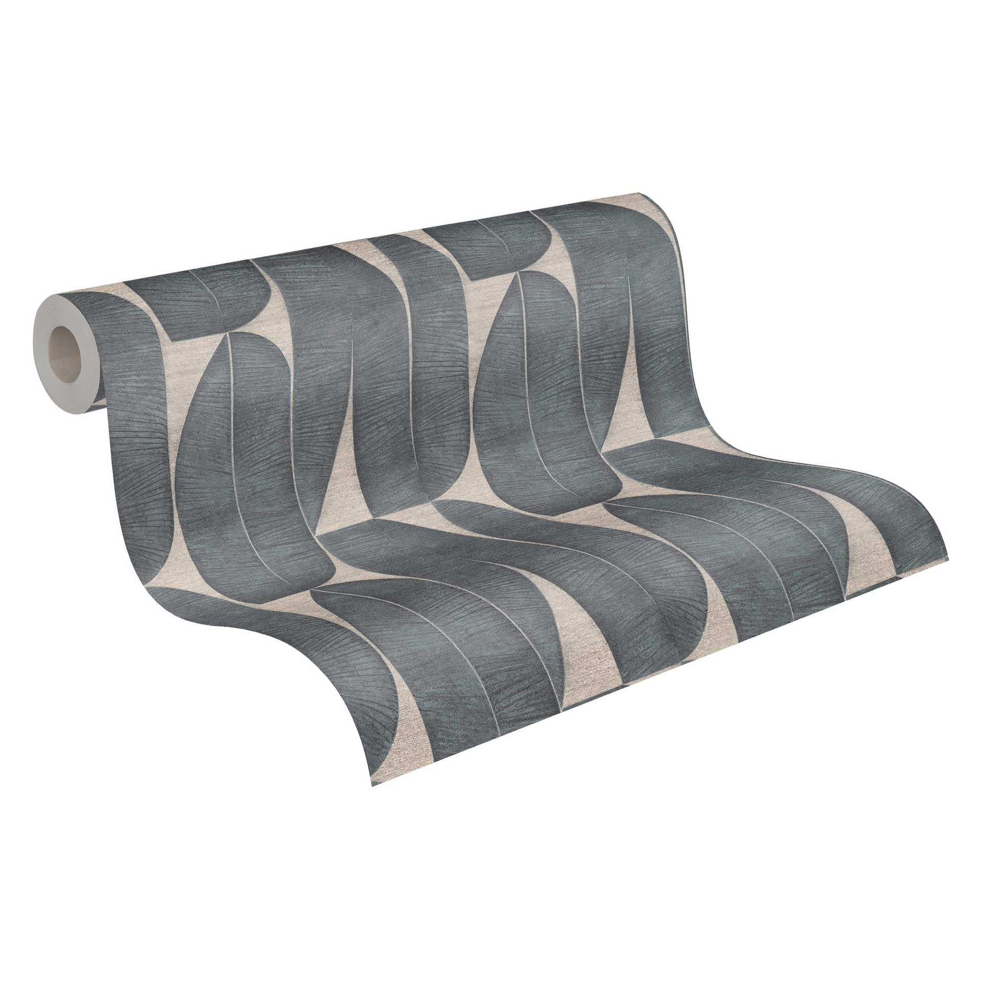 Designer vliesbehang met bladmotief in donkergrijs - abstract behang met textuur