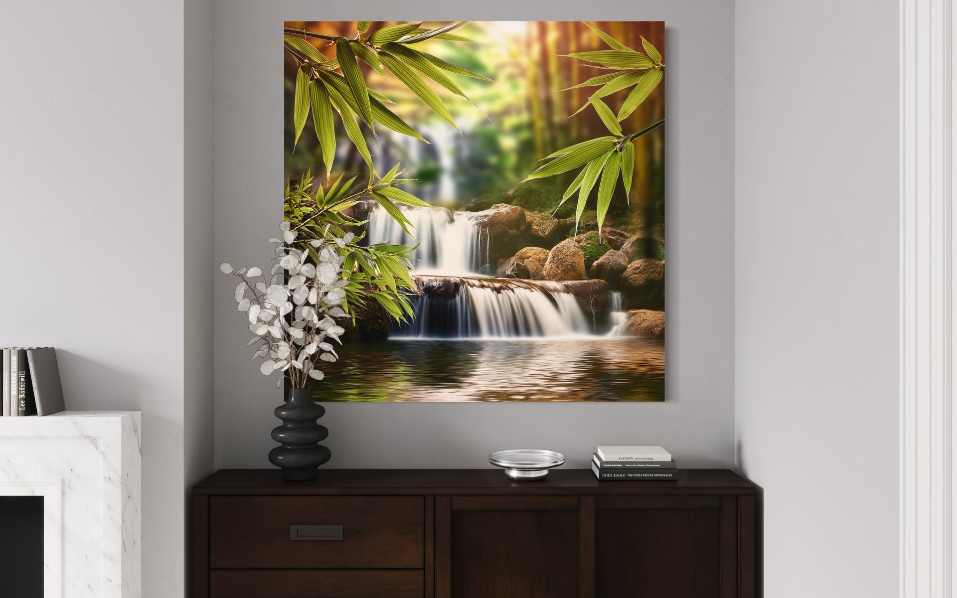 Leinwandbild Wasserfall Zen-Steine