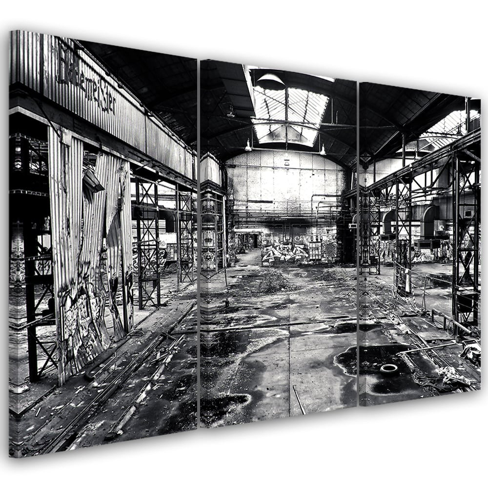 3 stykke lærredstryk Old Factory sort og hvid