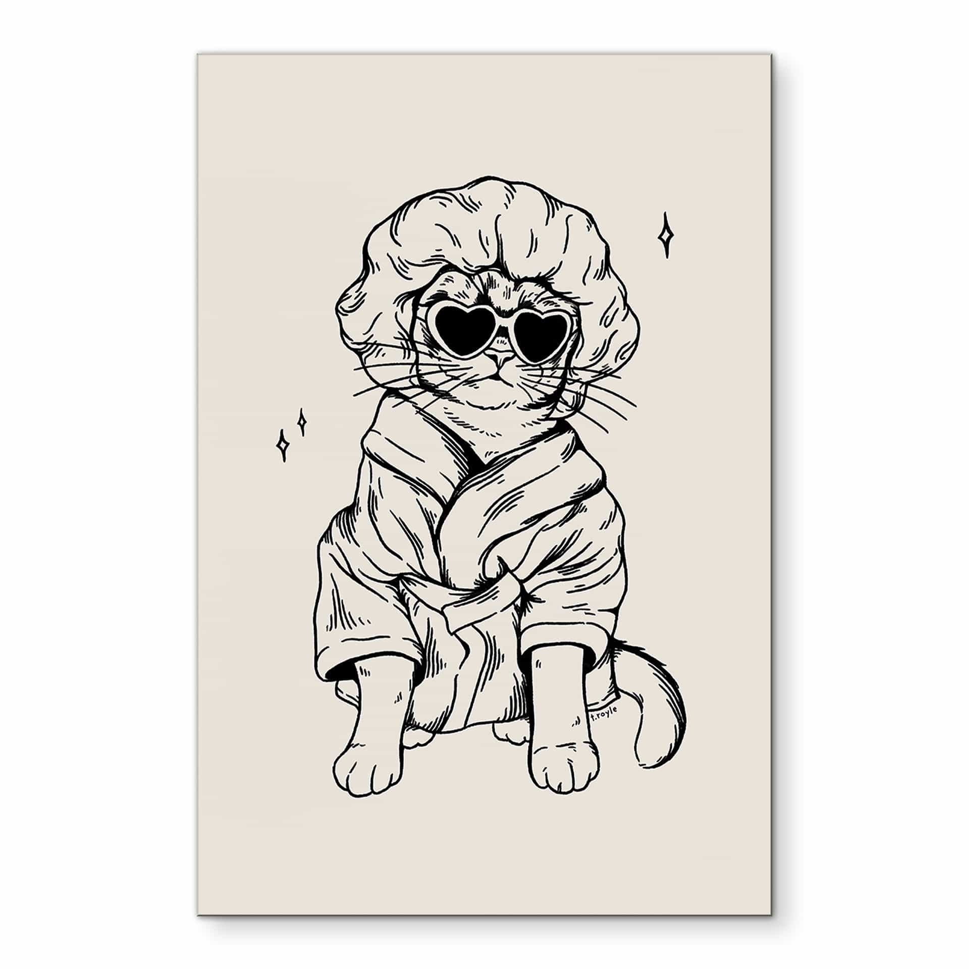Wandbild Entspannte Katze mit Herzbrille - Royle - Alu-Dibond