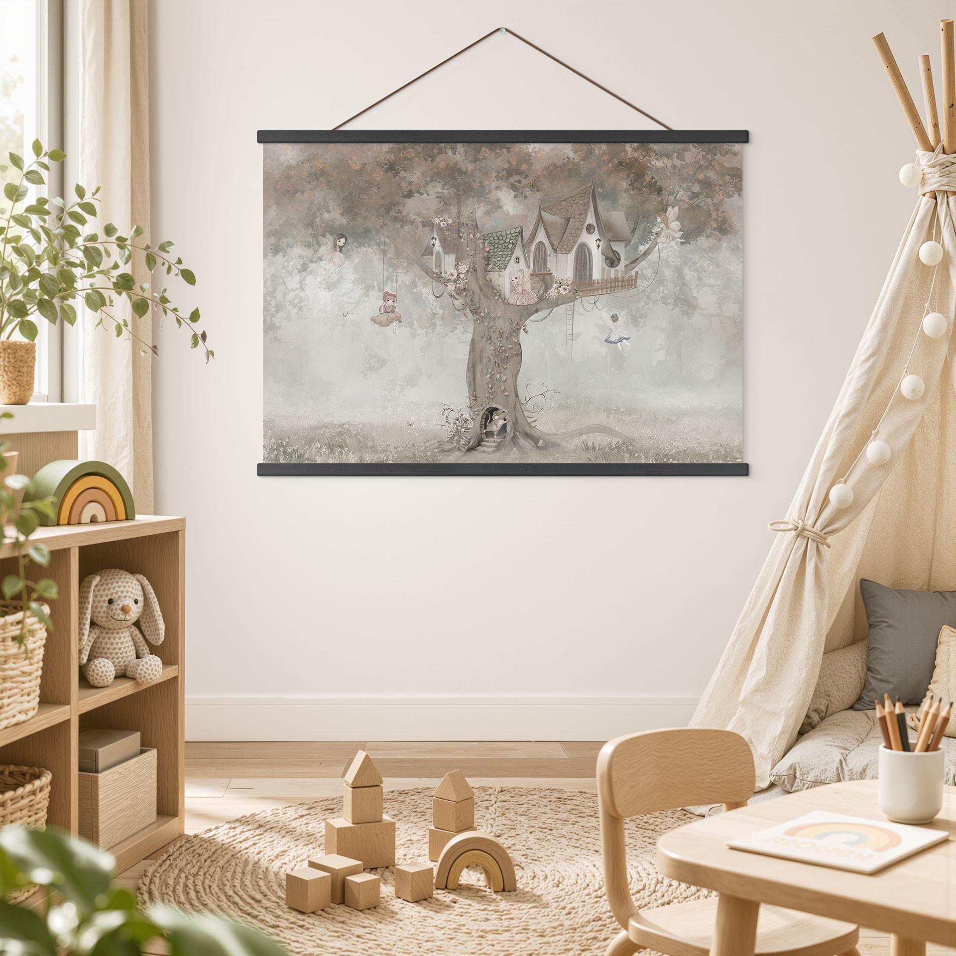 Textielposter Magische boomhut met feeën - Ms Tiff