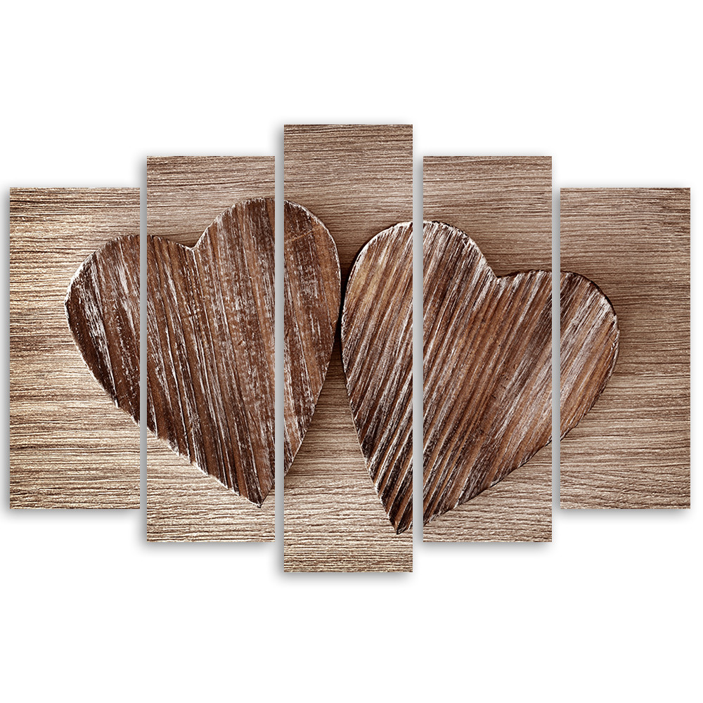 5 stykke lærredsprint Heart Wood Brown Retro