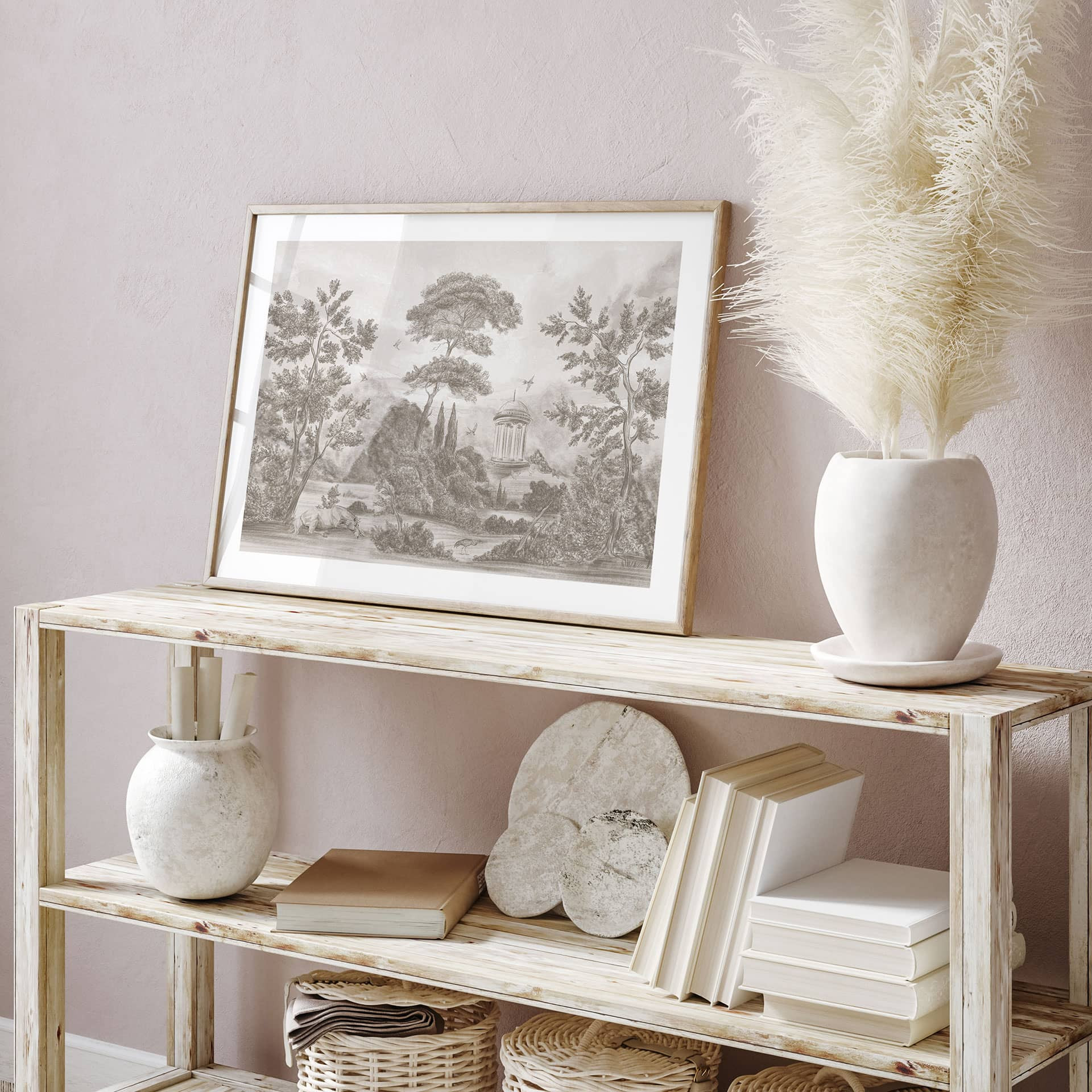 Poster landschap met tuinlandschap in beige - Ms Tiff