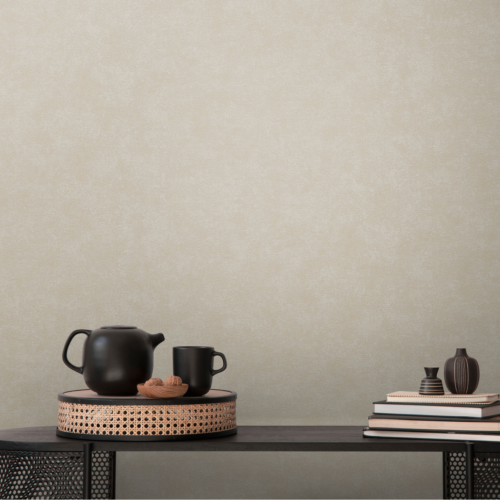effen behang grijs beige - monochroom modern vliesbehang voor keukens