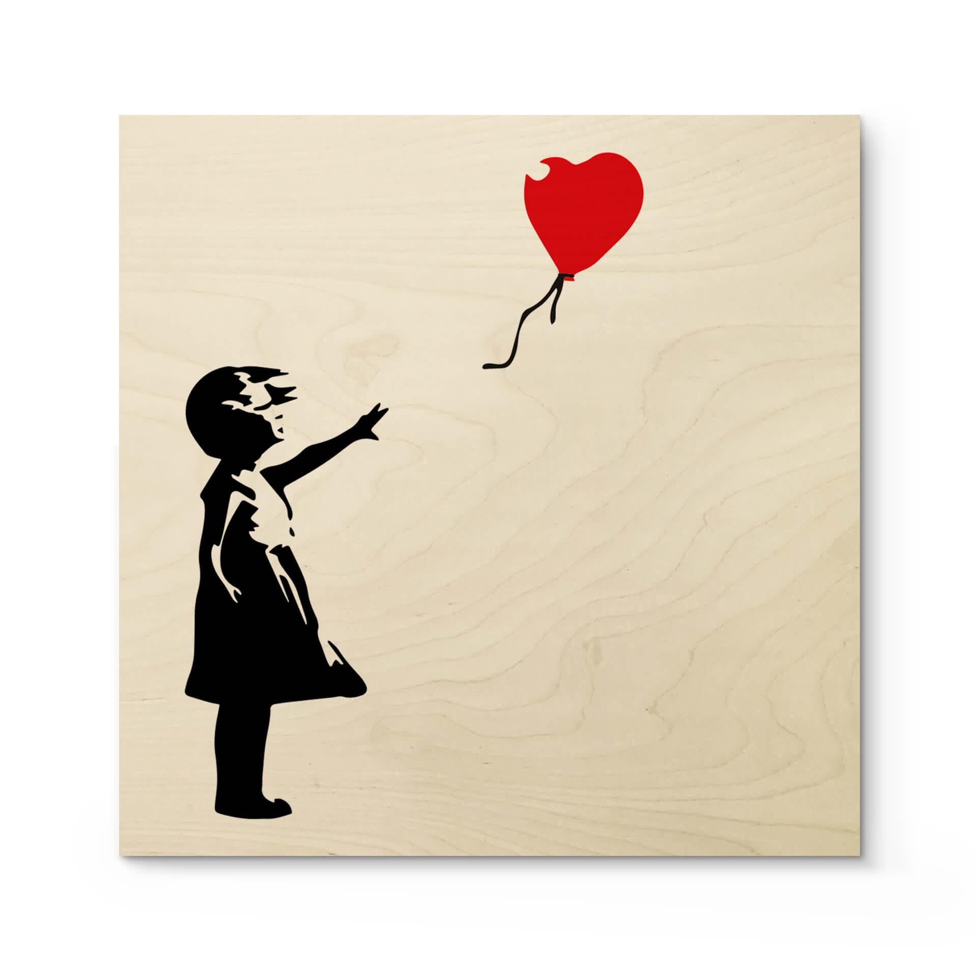 Plakat drewniany Banksy - Dziewczynka z czerwonym balonikiem - Kwadrat