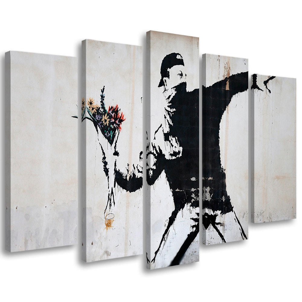 5 stykke lærredstryk, Banksy Graffiti kunstblomster