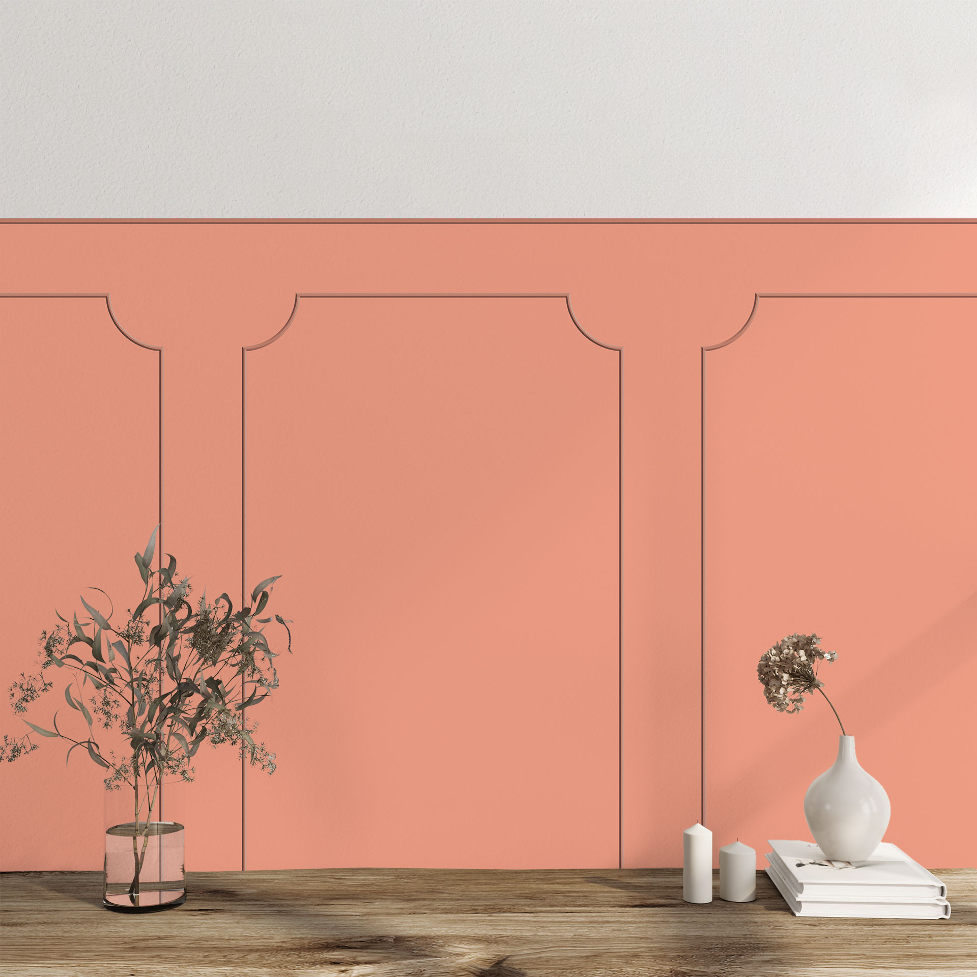 Wandpanelen Wandbekleding koraal met sierbiesoptiek