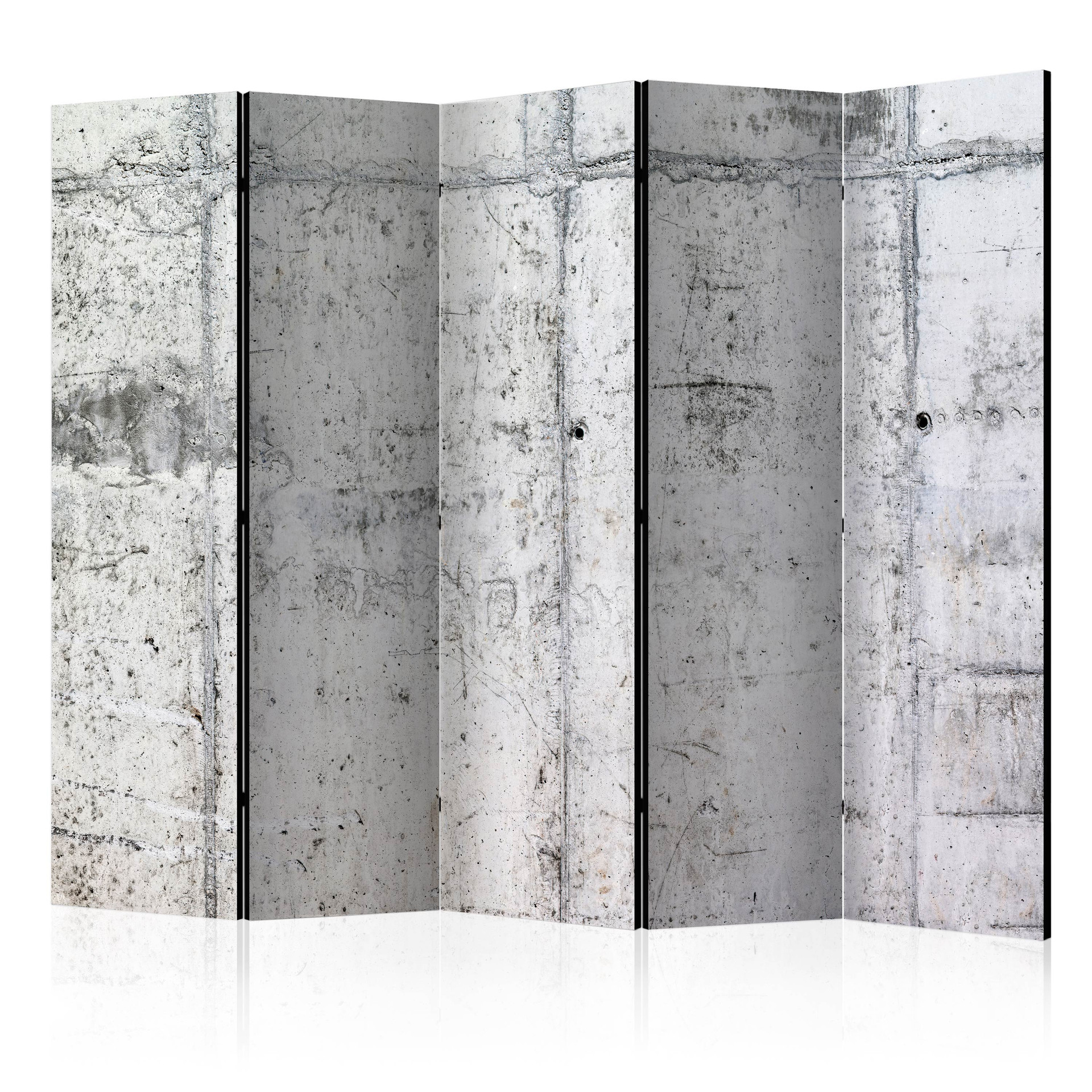 Paravent, Raumteiler freistehend, Trennwand - Concrete Wall II, 5-teilig - akustisch, doppelseitig b
