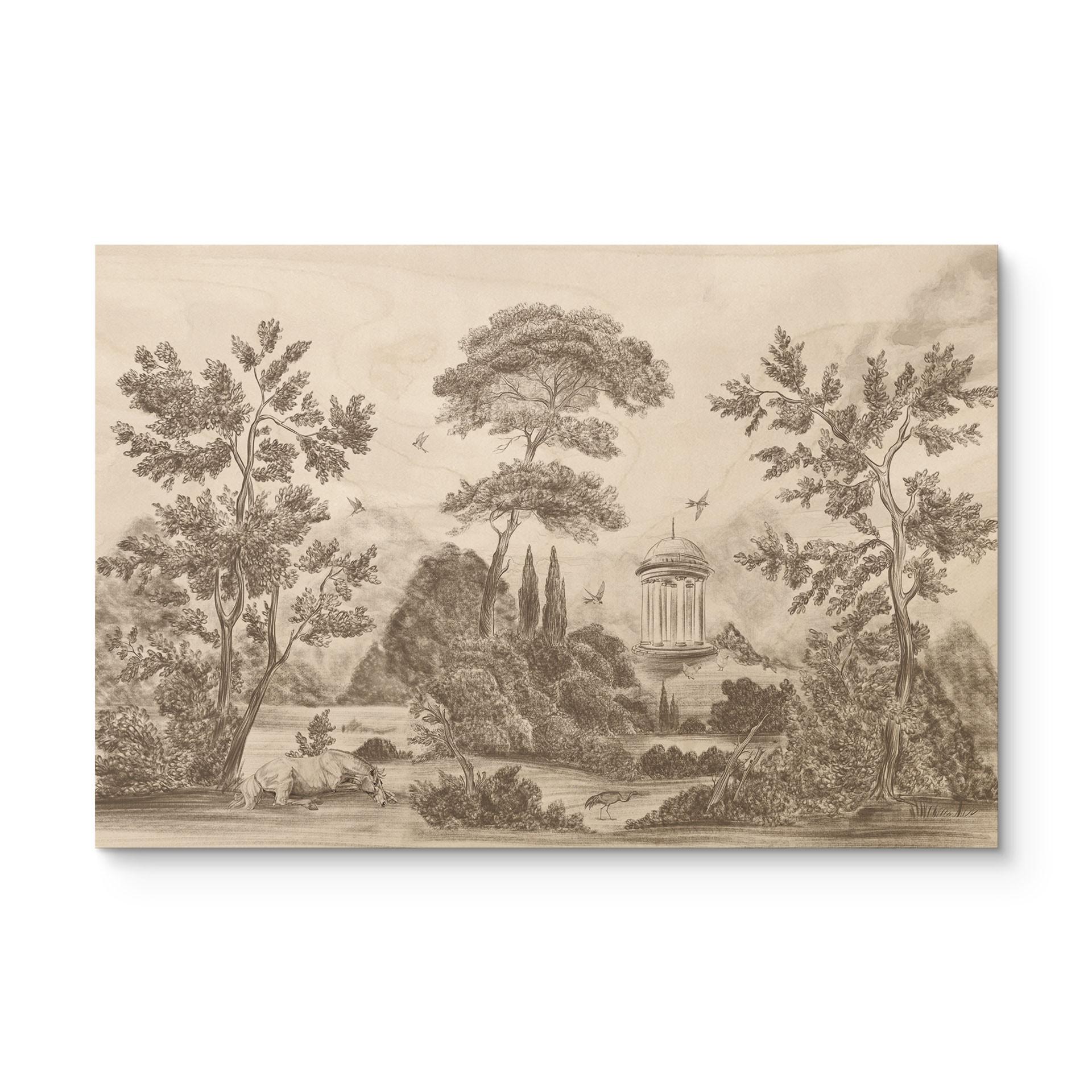 Houten Wanddecoratie met tuinlandschap in beige - Ms Tiff