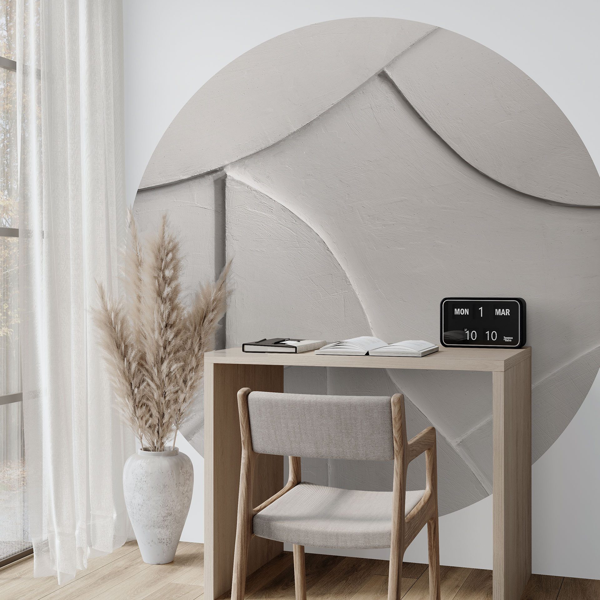 Muurschildering Abstracte structuren in zacht beige - Böhmer - Rond - vliesbehang/zelfklevend vliesb