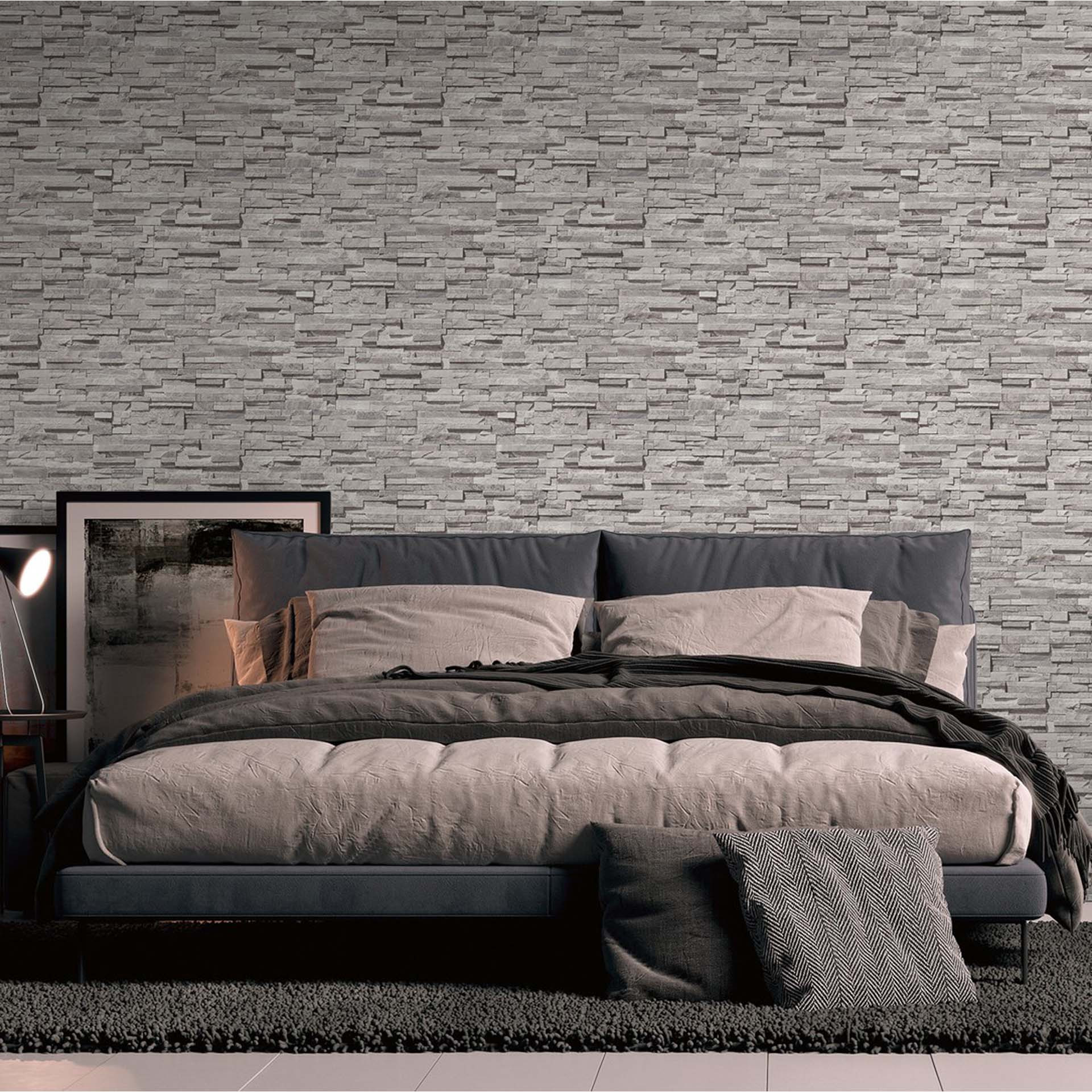 behang steen look grijs modern 3d vliesbehang - design steen behang voor keuken, woonkamer