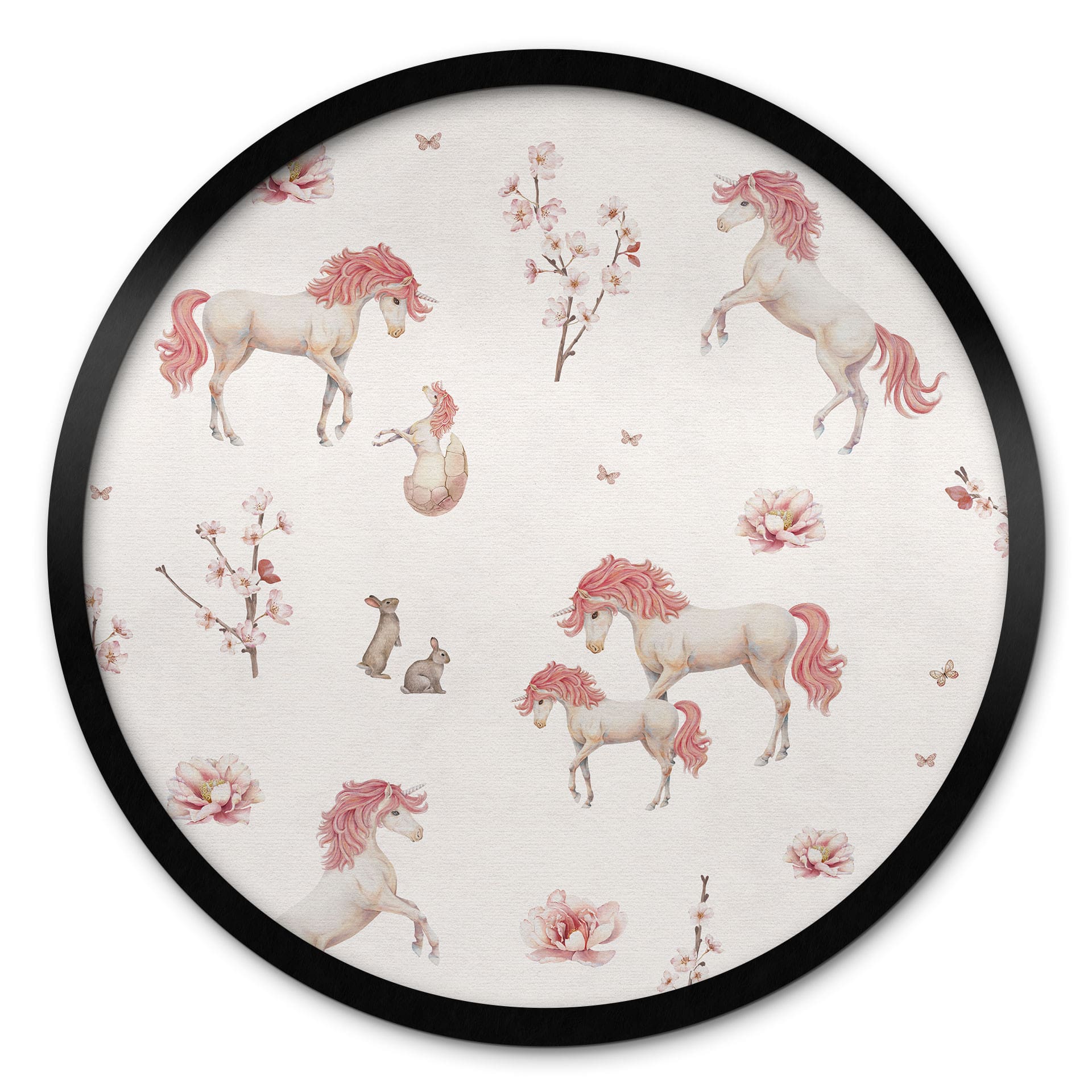 Poster Rêve de licorne au pays des fleurs - Kikki Belle - Rond