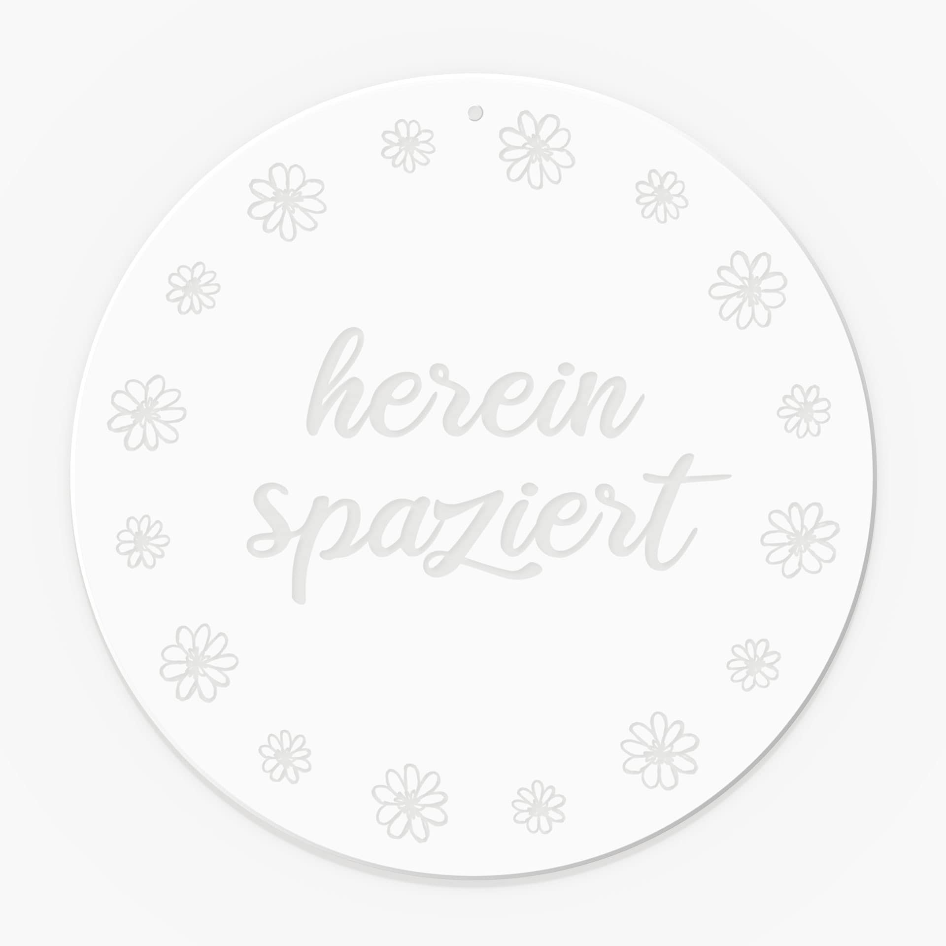 Acrylglasbild, Fensterbild zum Aufhängen Herein spaziert - Rund