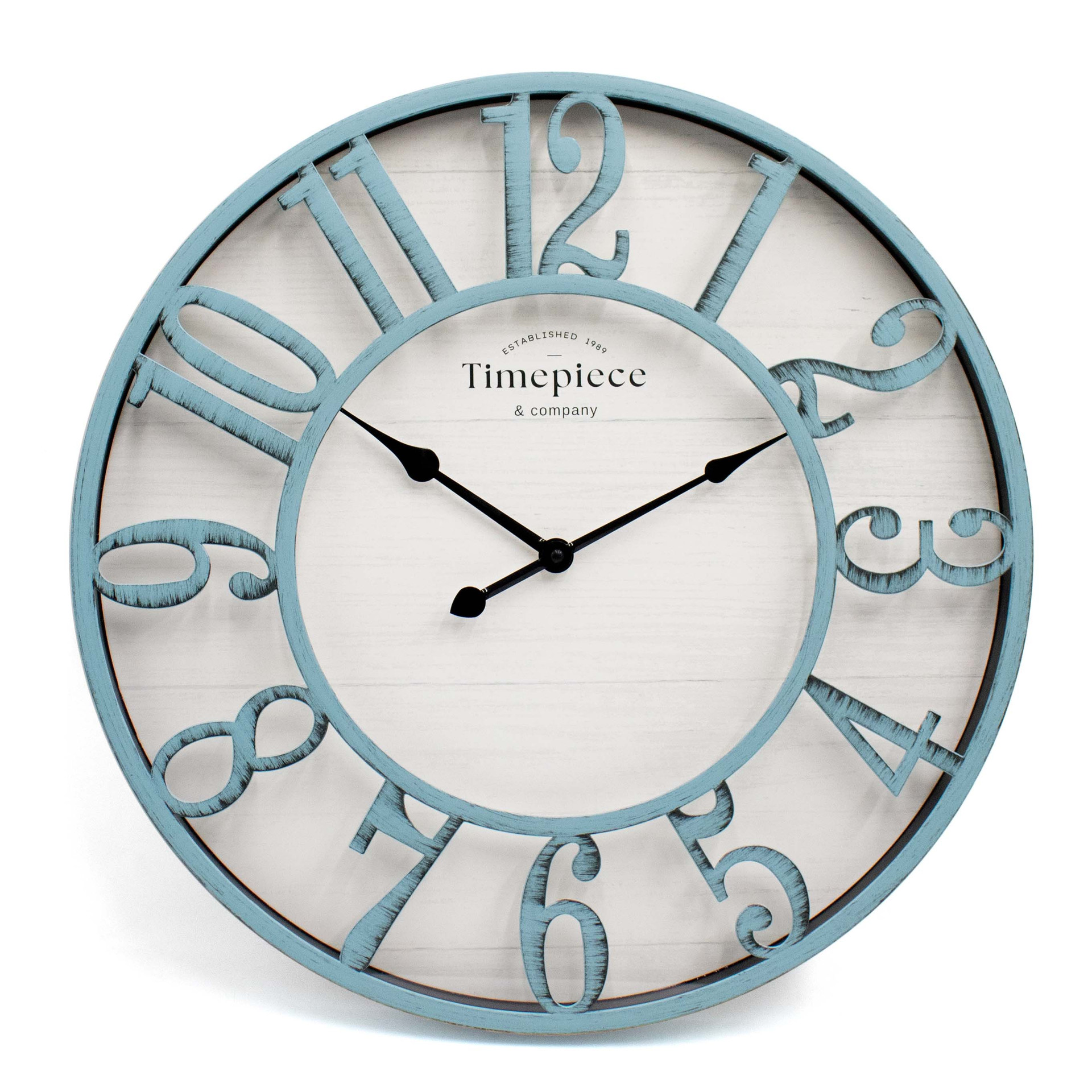Orologio da parete shabby chic in metallo e legno blu vintage Ø50cm