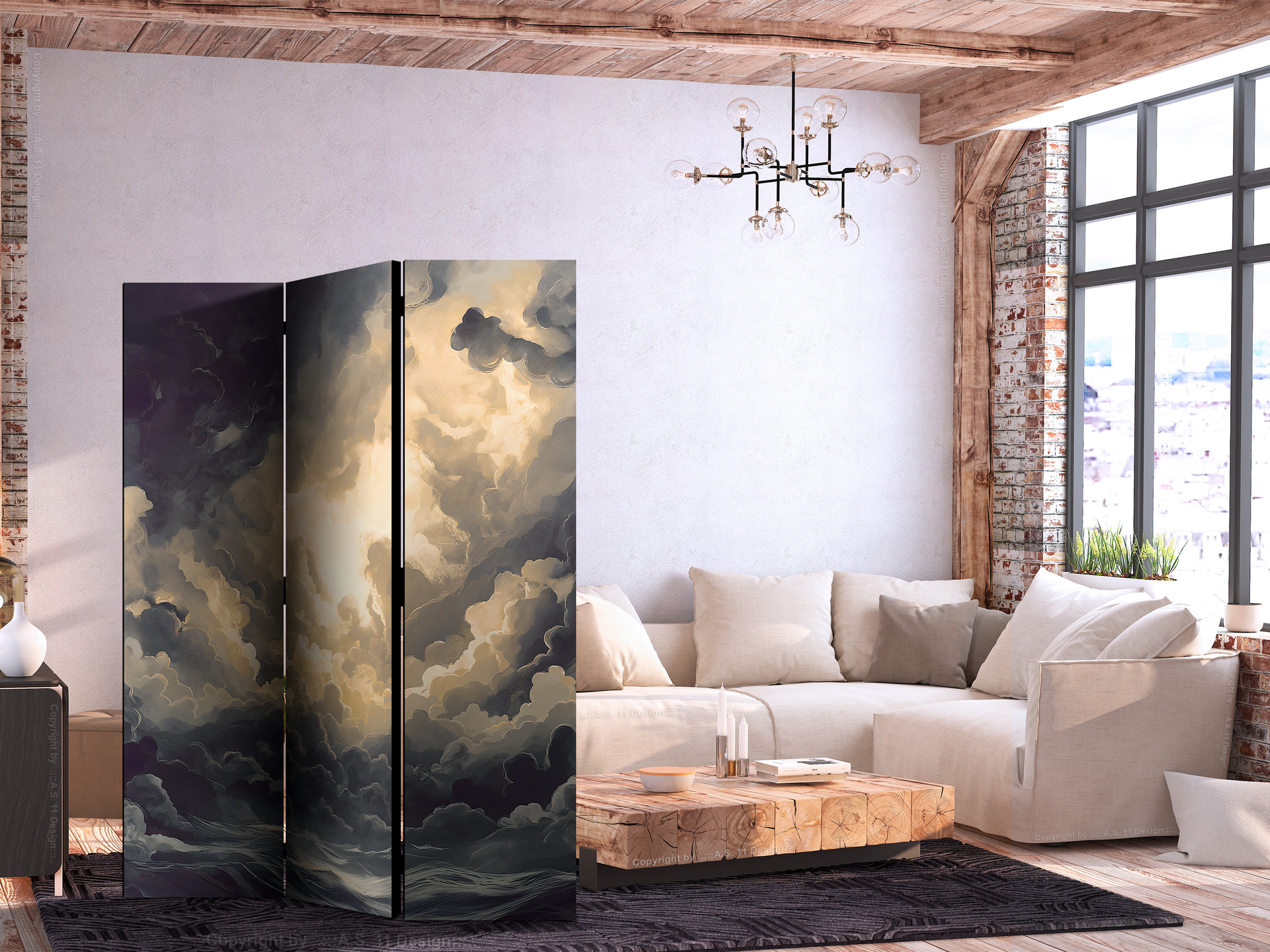 Paravent, Raumteiler freistehend, Trennwand - Epic Sun and Clouds Play