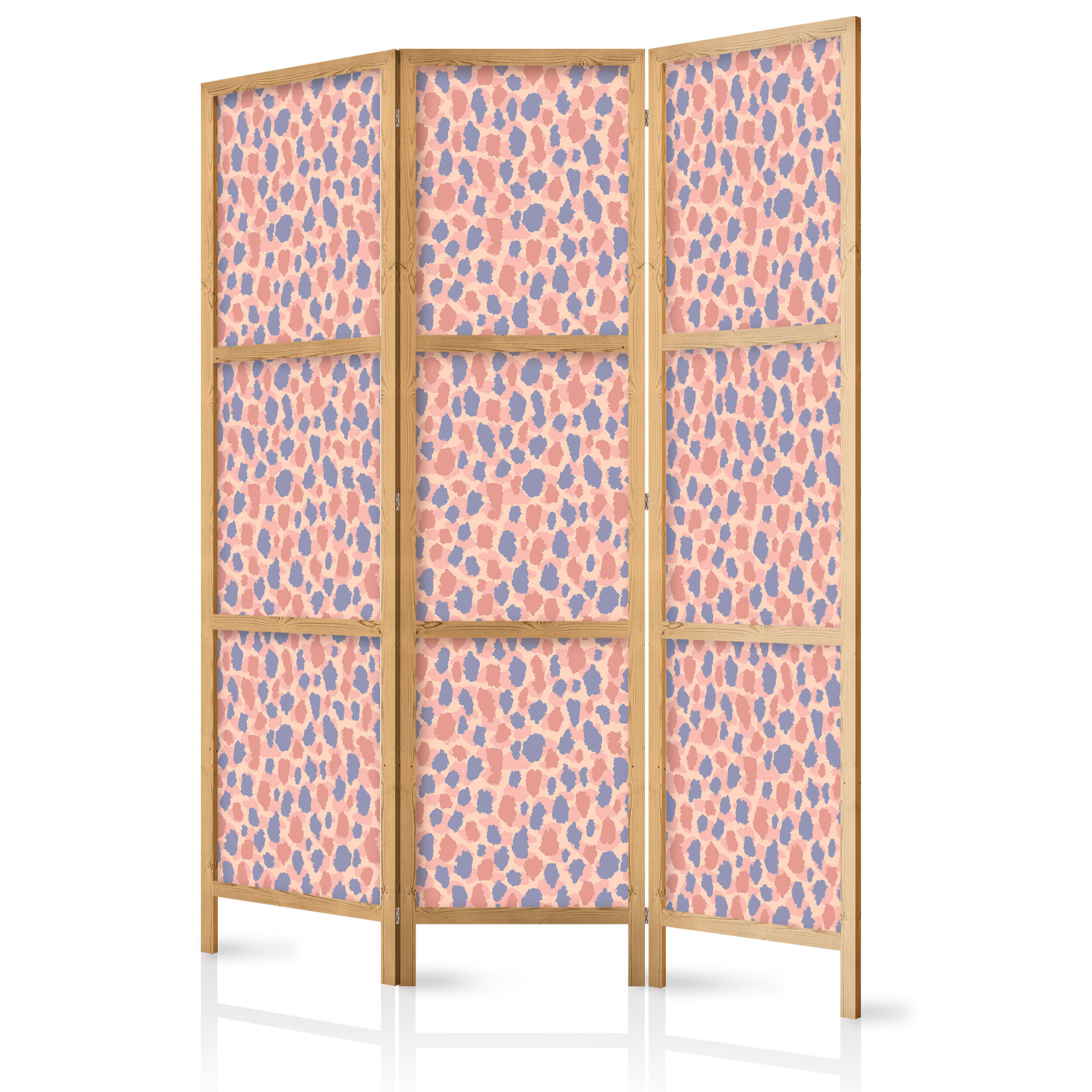 Japanischer Paravent, Raumteiler freistehend, Trennwand - Giraffe Pattern in Blue-Pink Spots