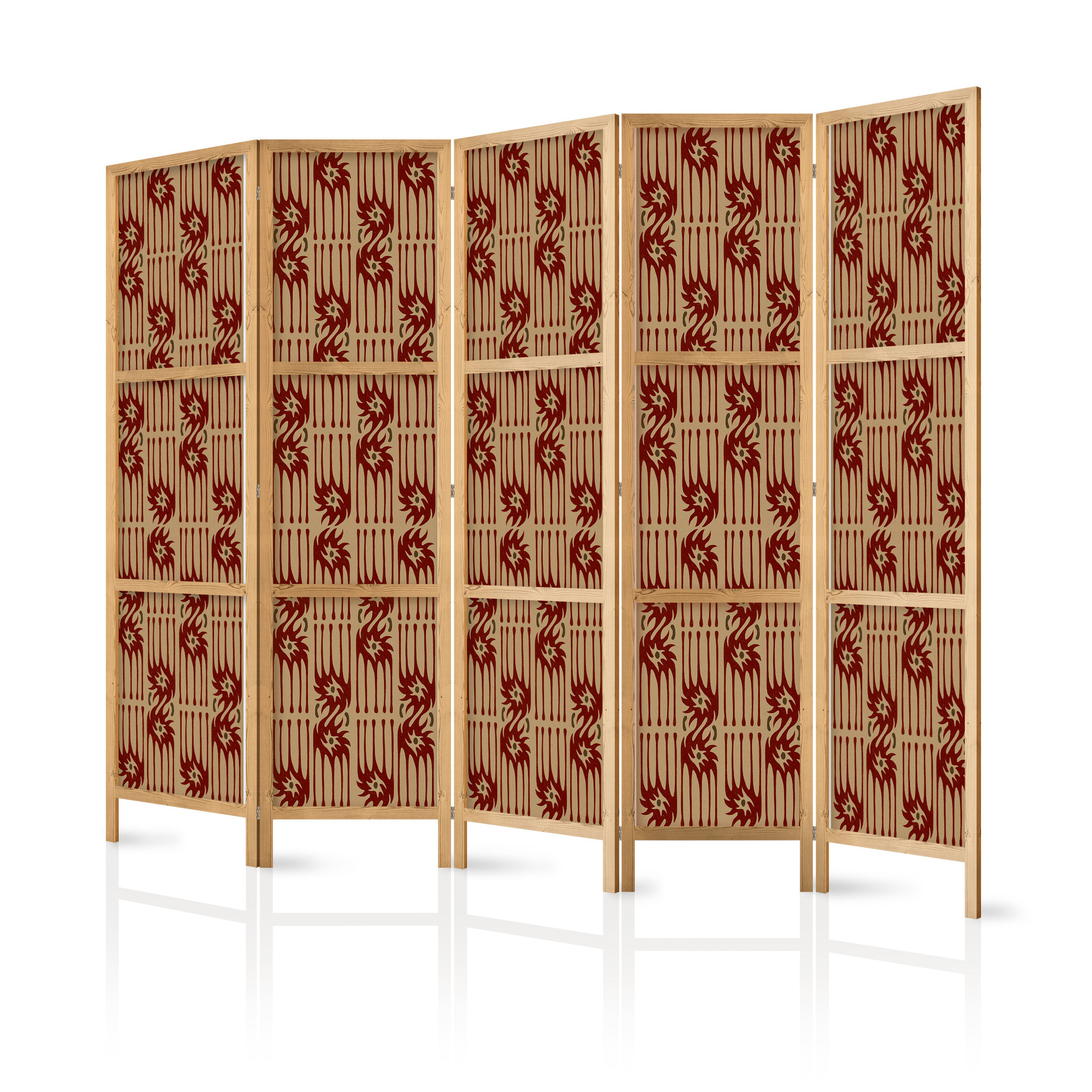 Japanischer Paravent, Raumteiler freistehend, Trennwand - Predatory Streaks: Red Tribal Inspired