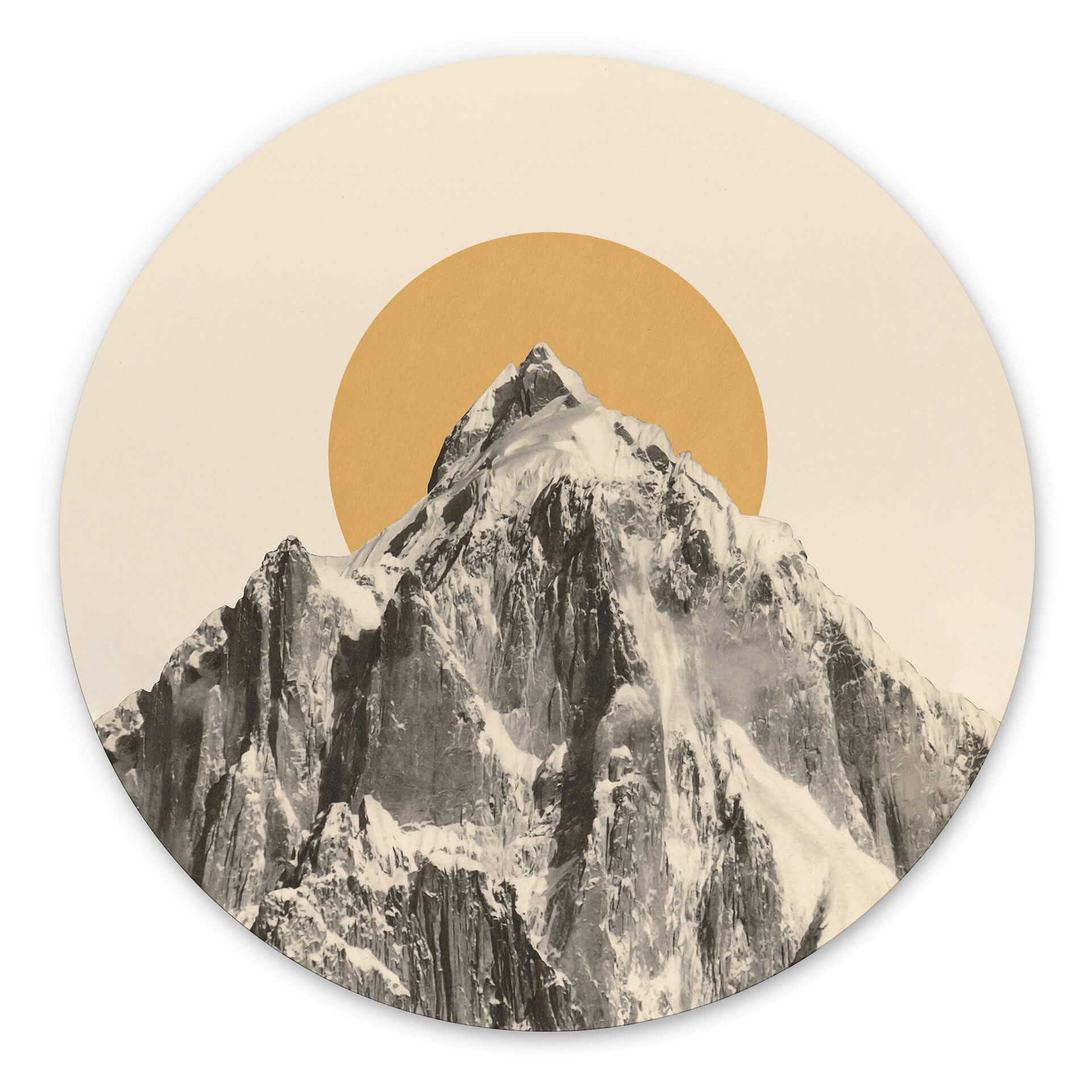 Vægcirkel Bodart - Sun and Mountain – print på aluminium (Alu-Dibond)