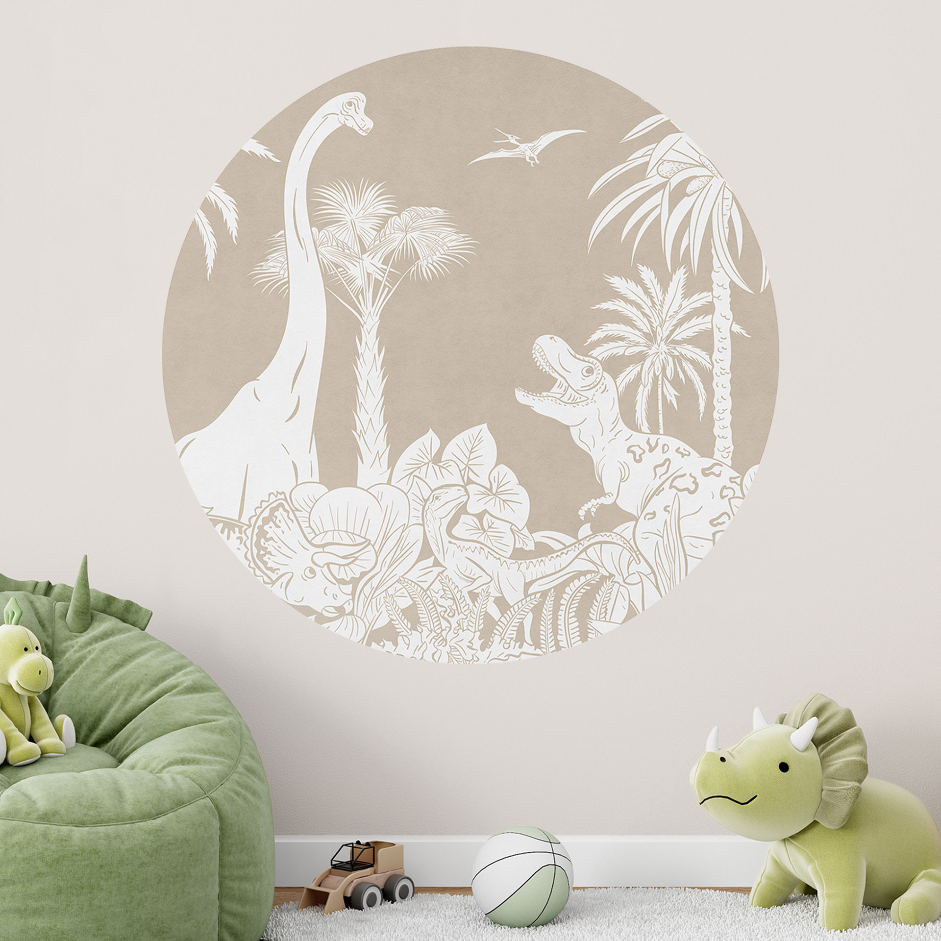 Wandtattoo Dinosaurier im wilden Dschungel - Braun - Kikki Belle - Rund