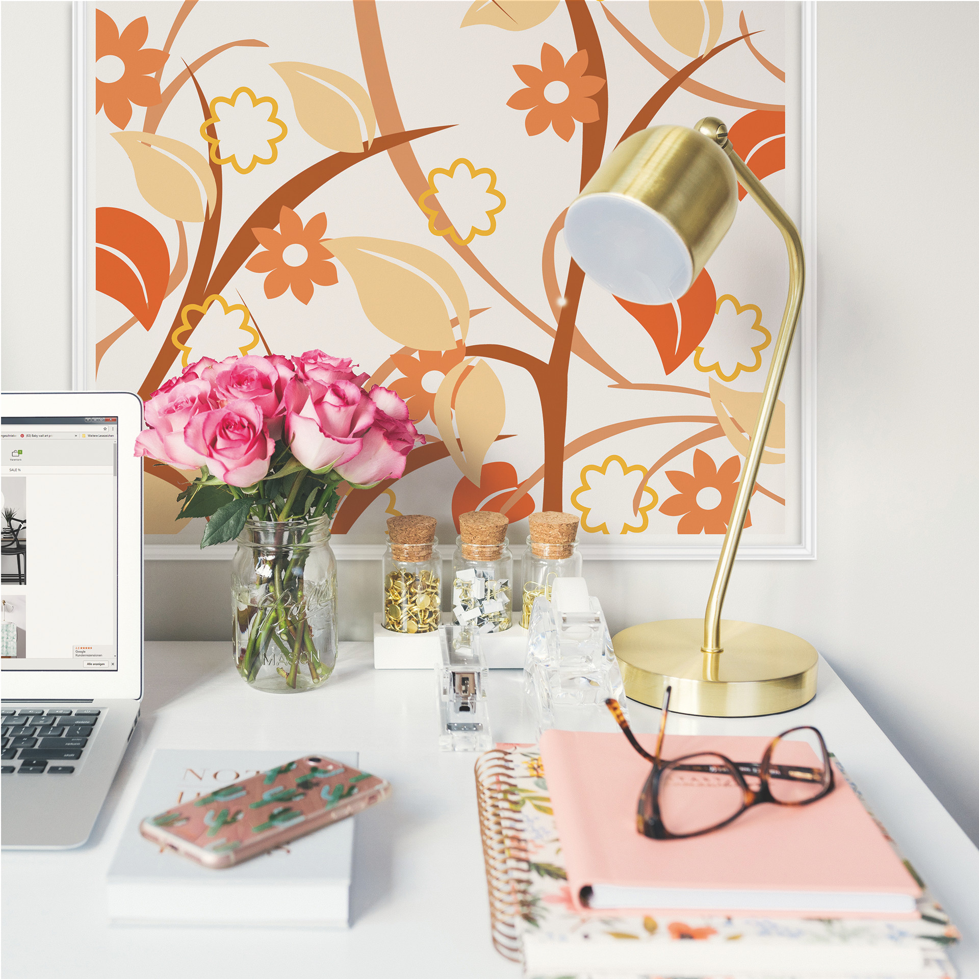 Poster autocollant - W - Fleurs Oranges