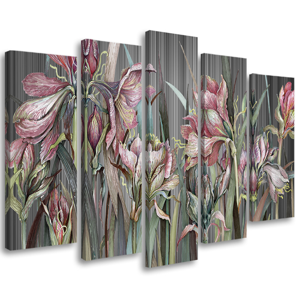 5 stykke lærredstryk, Iris blomster
