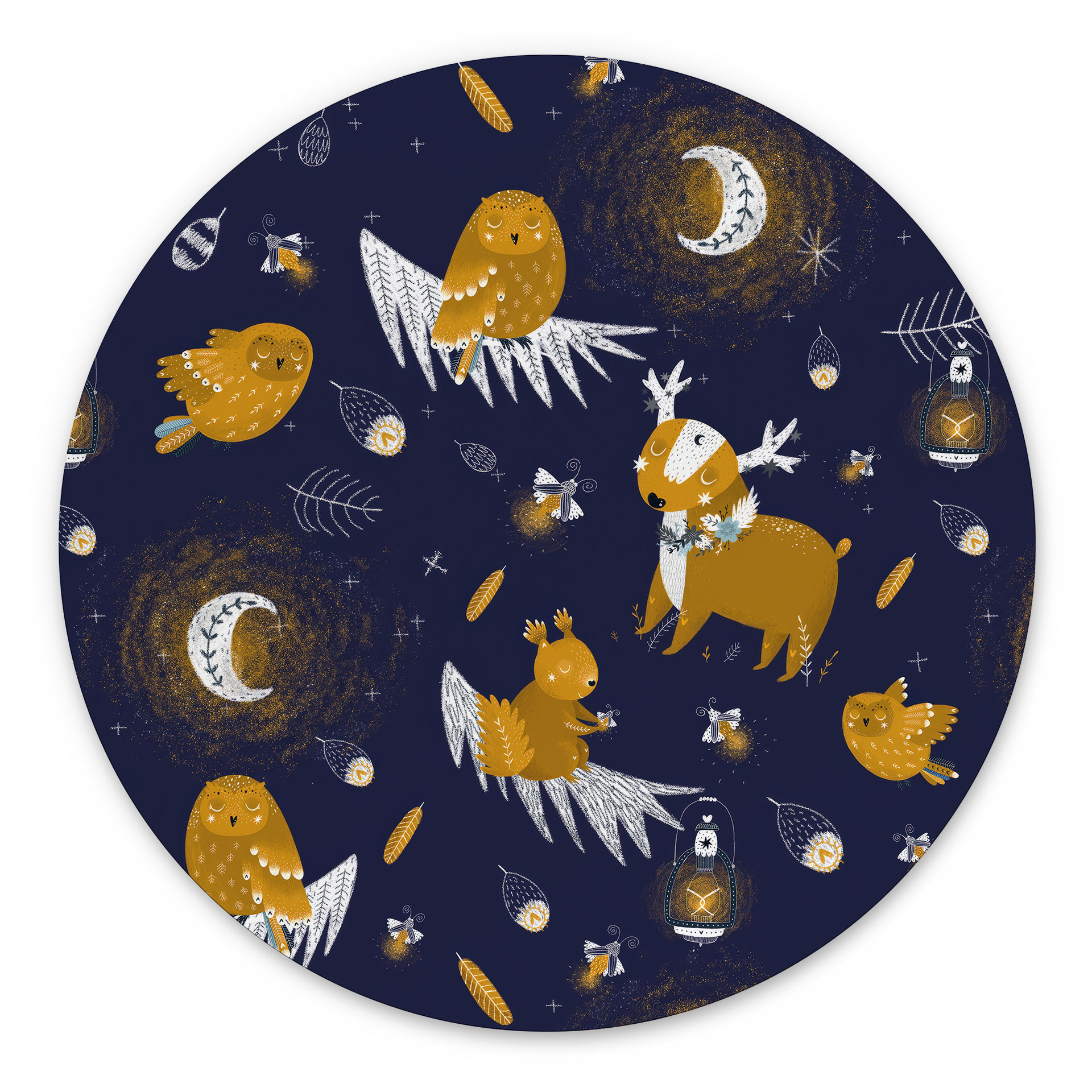 Wandbild Waldtiere in der Nacht - UN Designs - Rund - Alu-Dibond