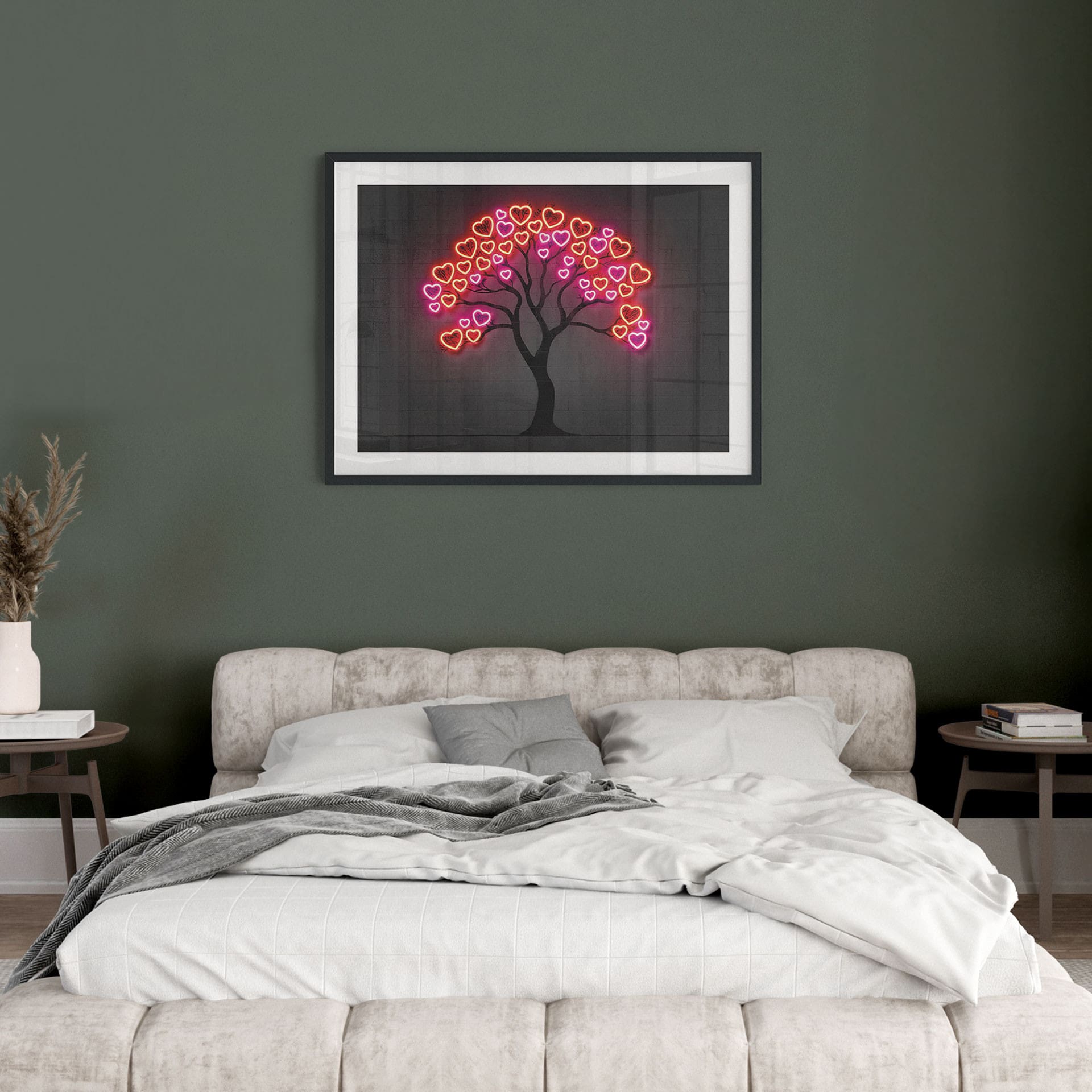 Poster im Neon-Look | Baum mit roten Herzen - Mielu