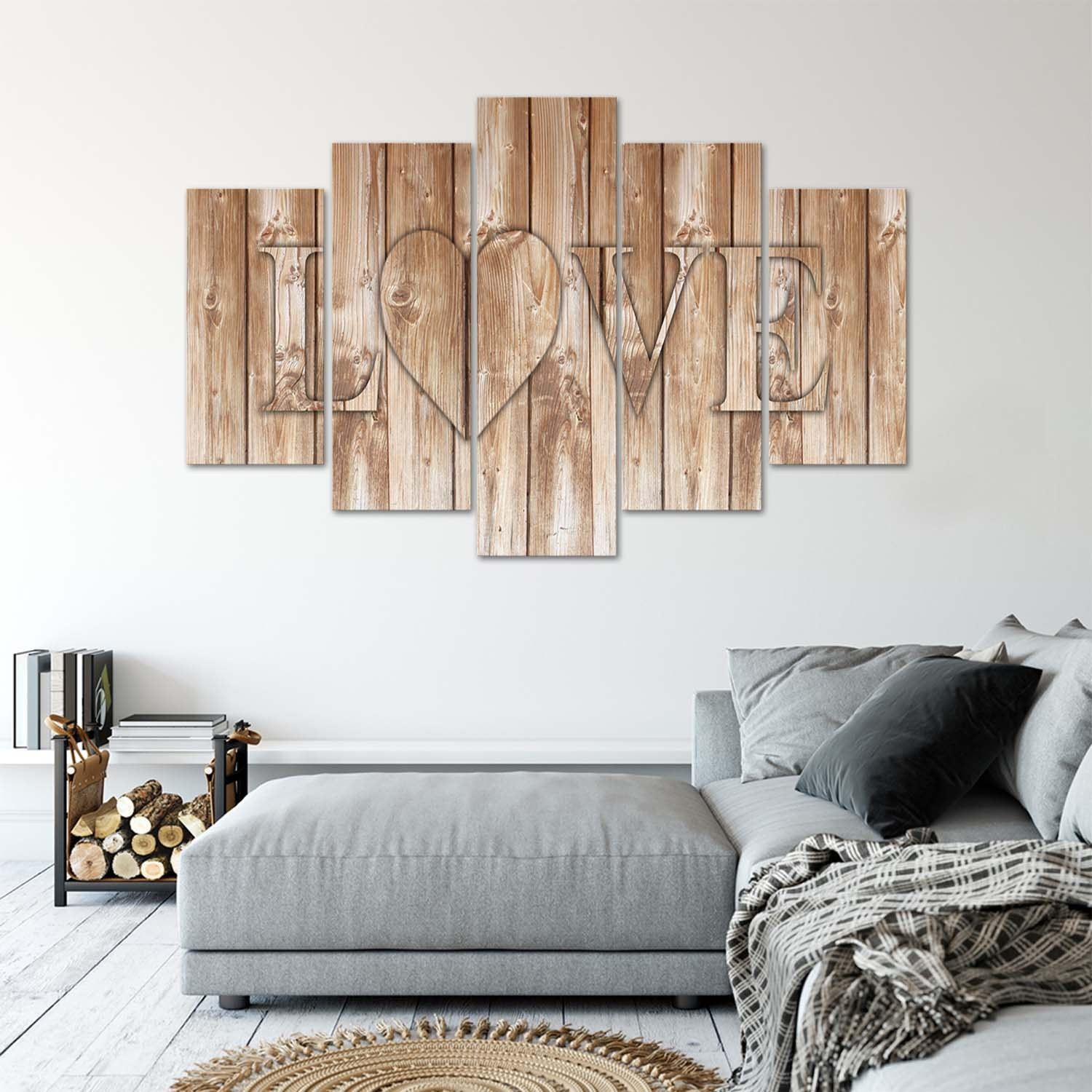 5 stykke lærredsprint, Love Inscription Boards Brun