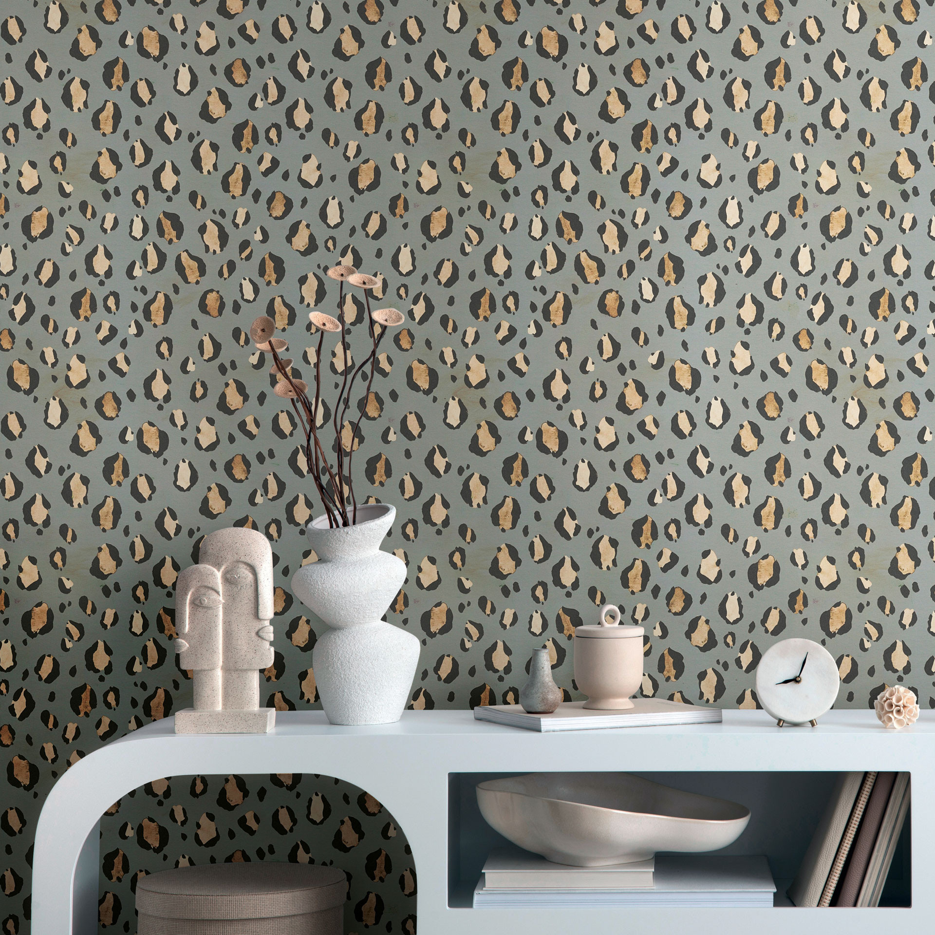 Leopardenmuster-Tapete Grau Schwarz Beige – Animal Print – Vliestapete modern