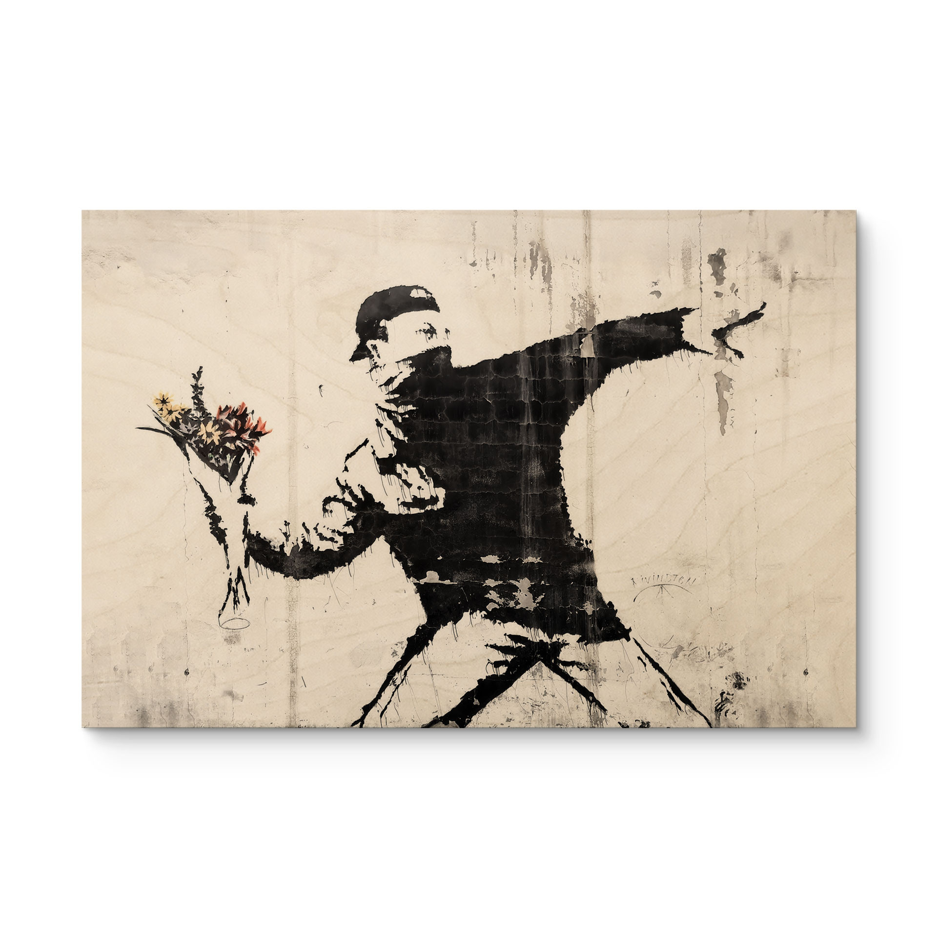 Drewniany obraz Banksy - Miotacz kwiatów