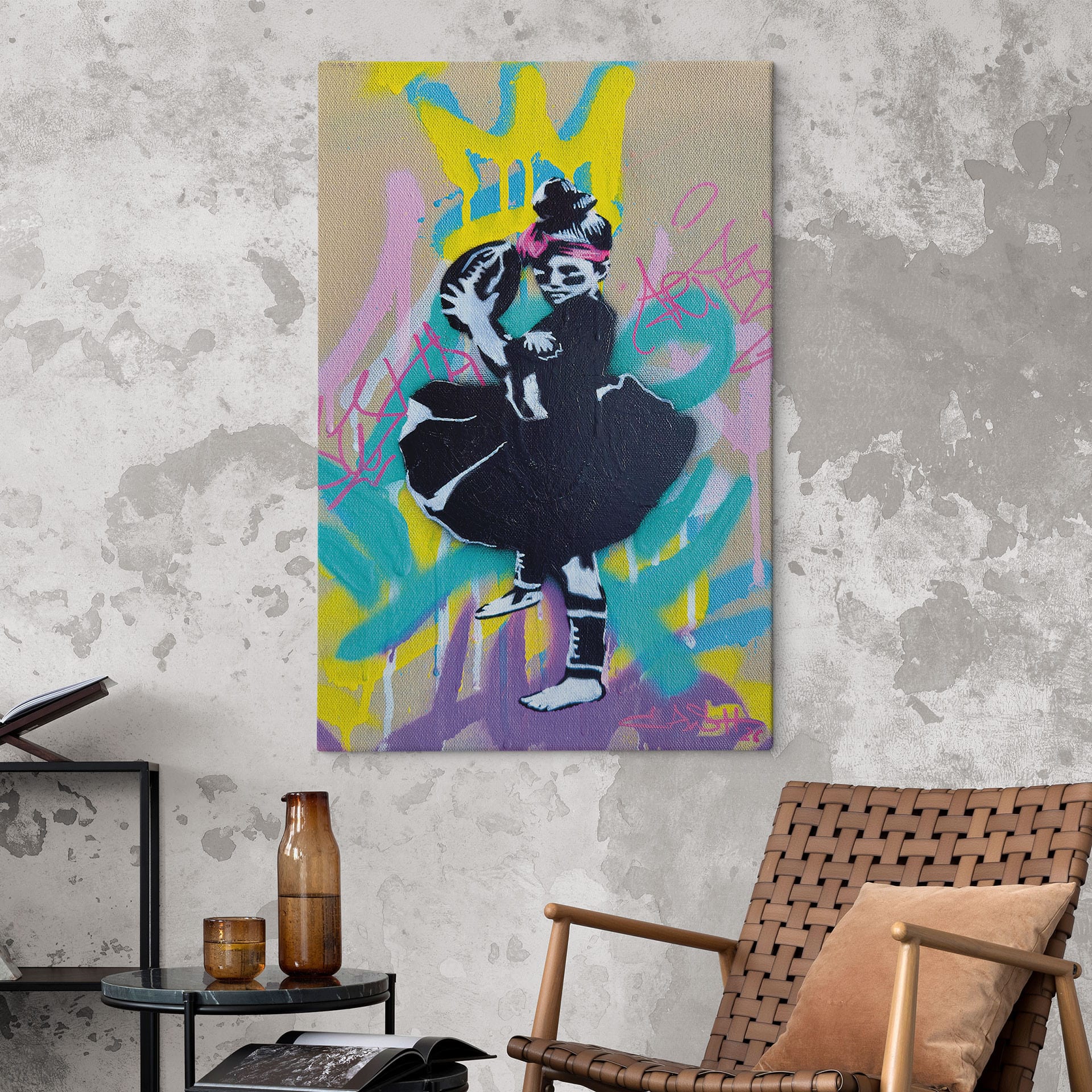 Leinwandbild Ballerina mit Football Graffiti - Habib - 20x30 cm