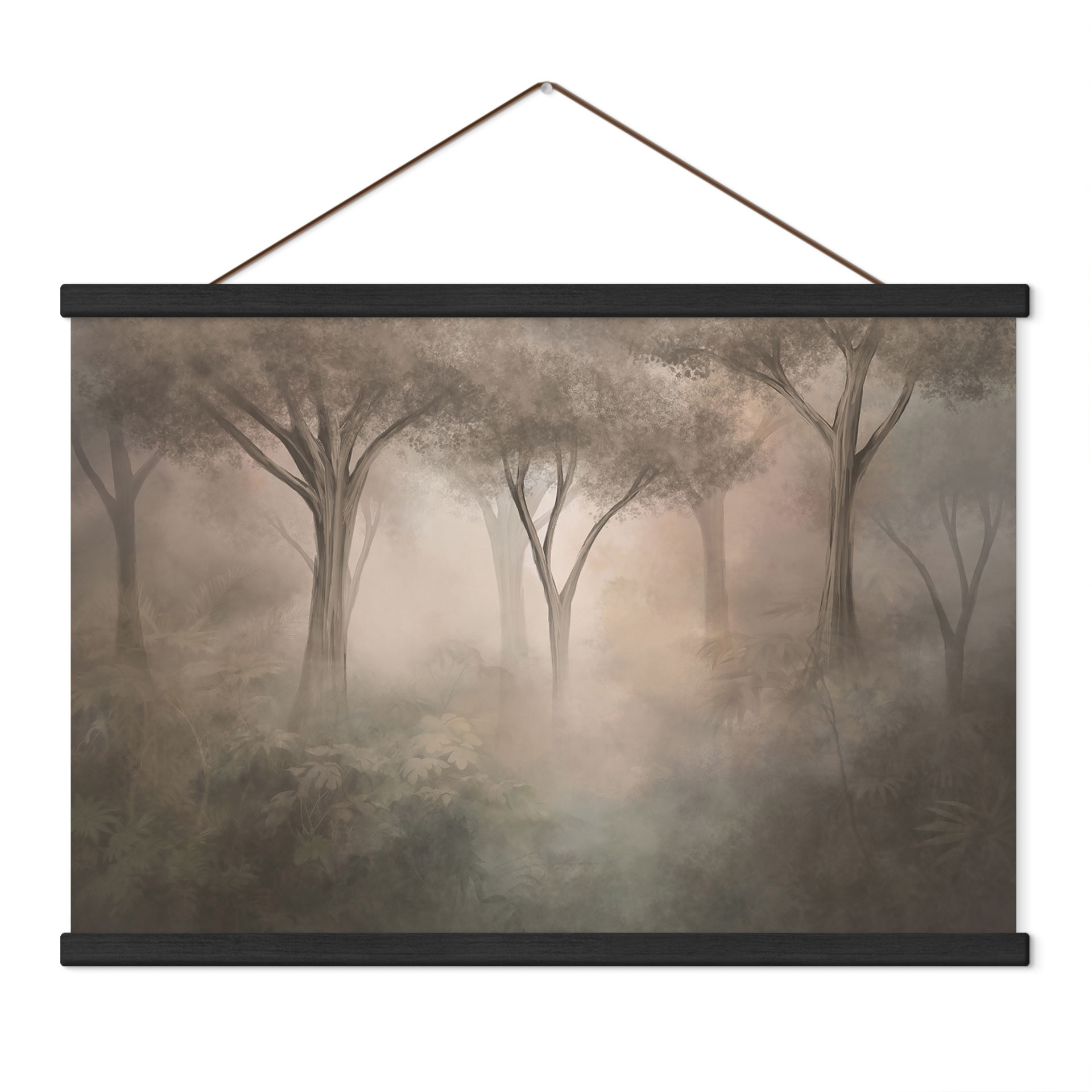 Textielposter Bosmagie in de ochtendmist beige - Ms Tiff