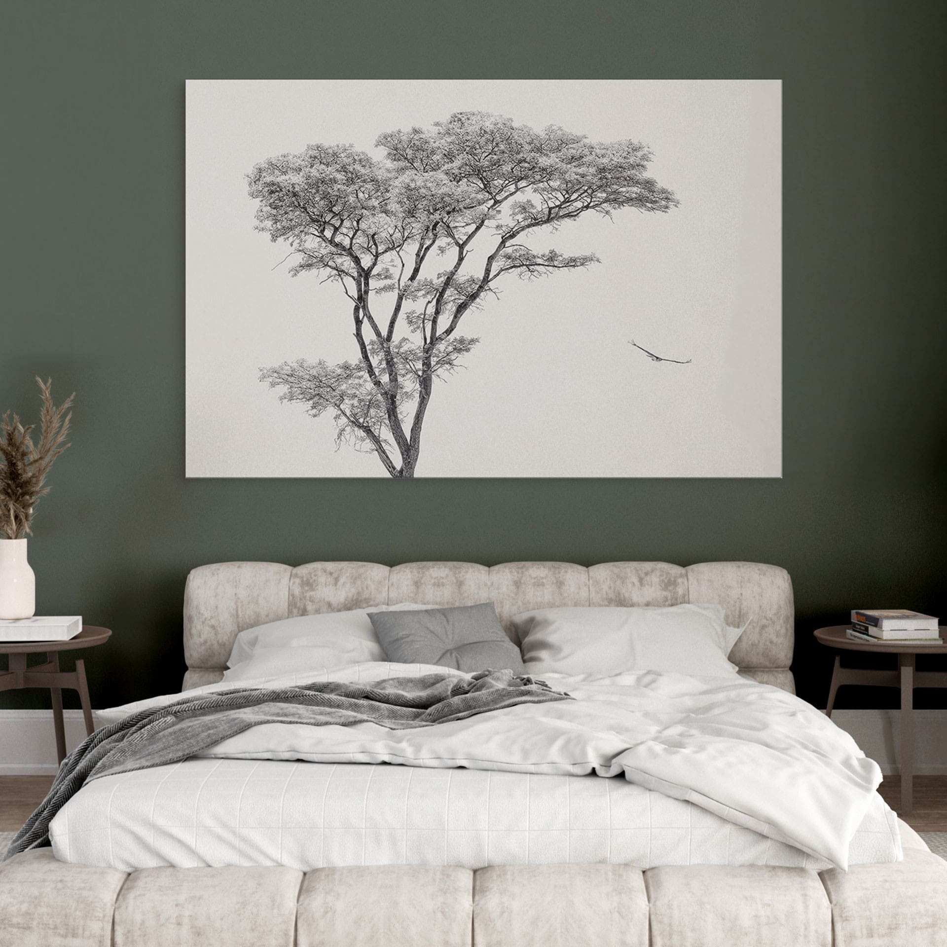Wandbild Minimalistischer Baum in ruhiger Landschaft - Flour - Alu-Dibond