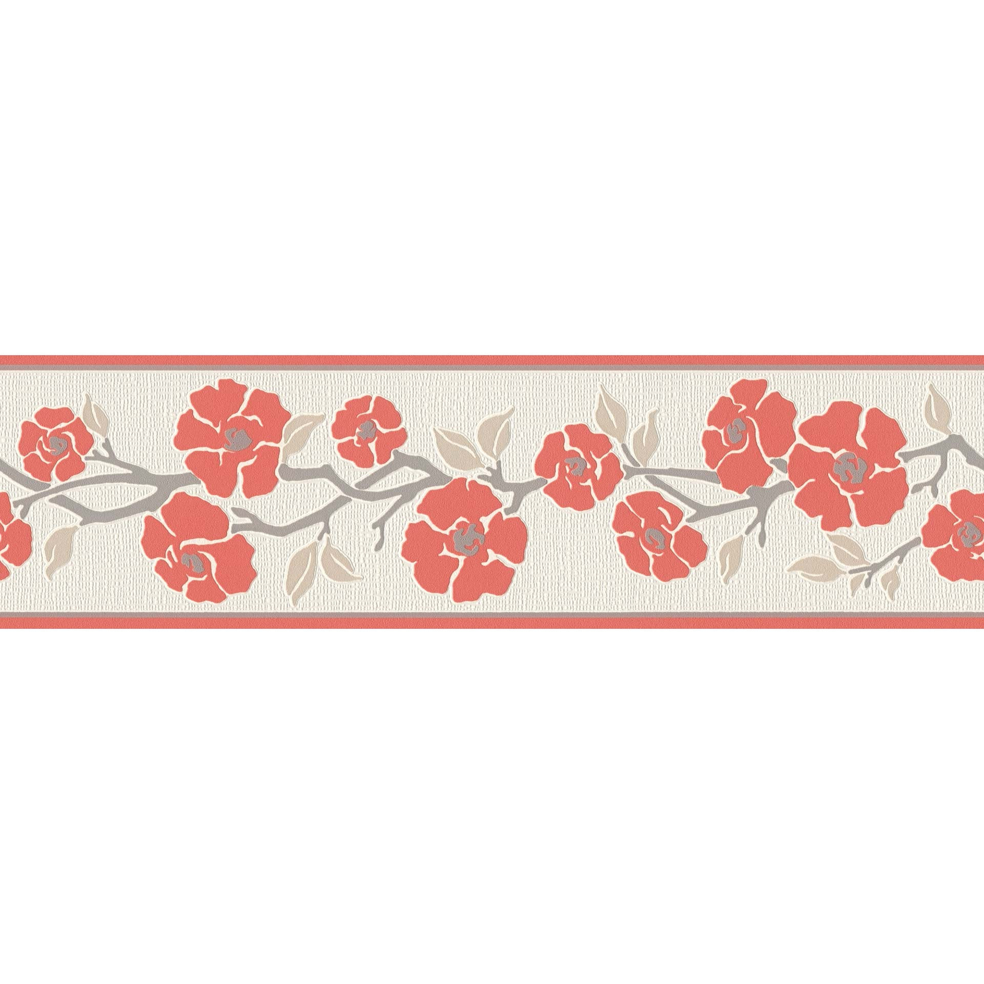A.S. Création selbstklebende Bordüre Only Borders mit Blumen grau, rot, weiß