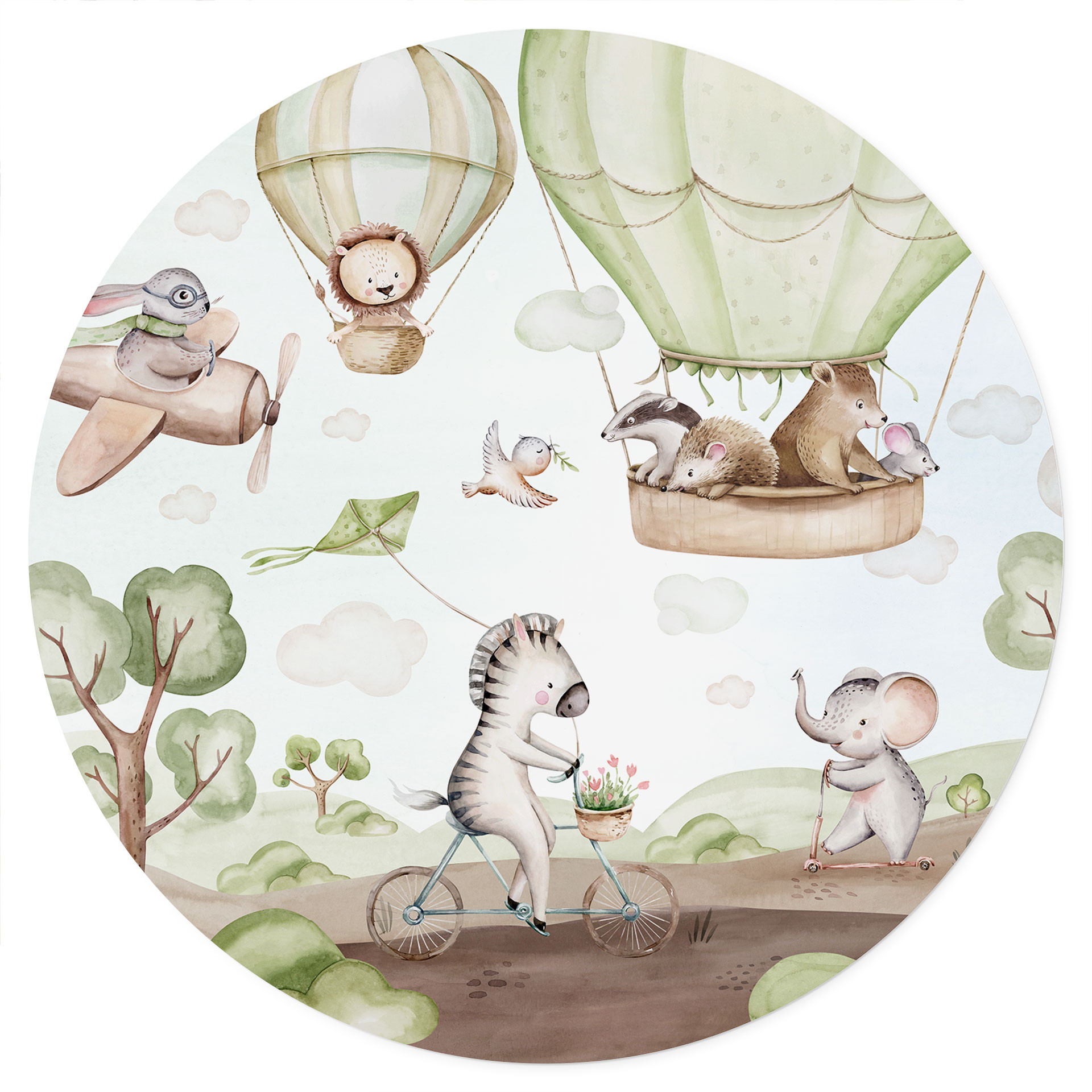 Kinderzimmer Wandtattoo Ballonfahrt der Tierfreunde - Kvilis - Rund