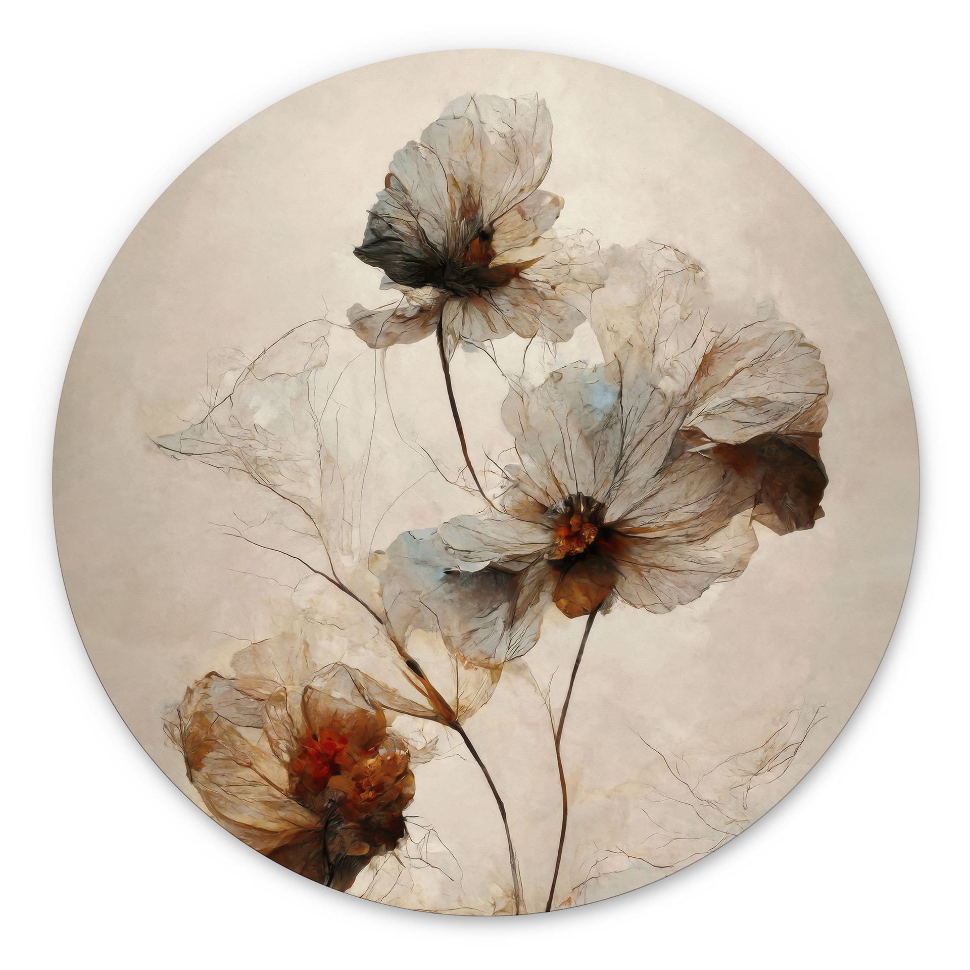 Billede af tørrede blomster - Forgængelighedens elegance - Treechild - rund – print på aluminium