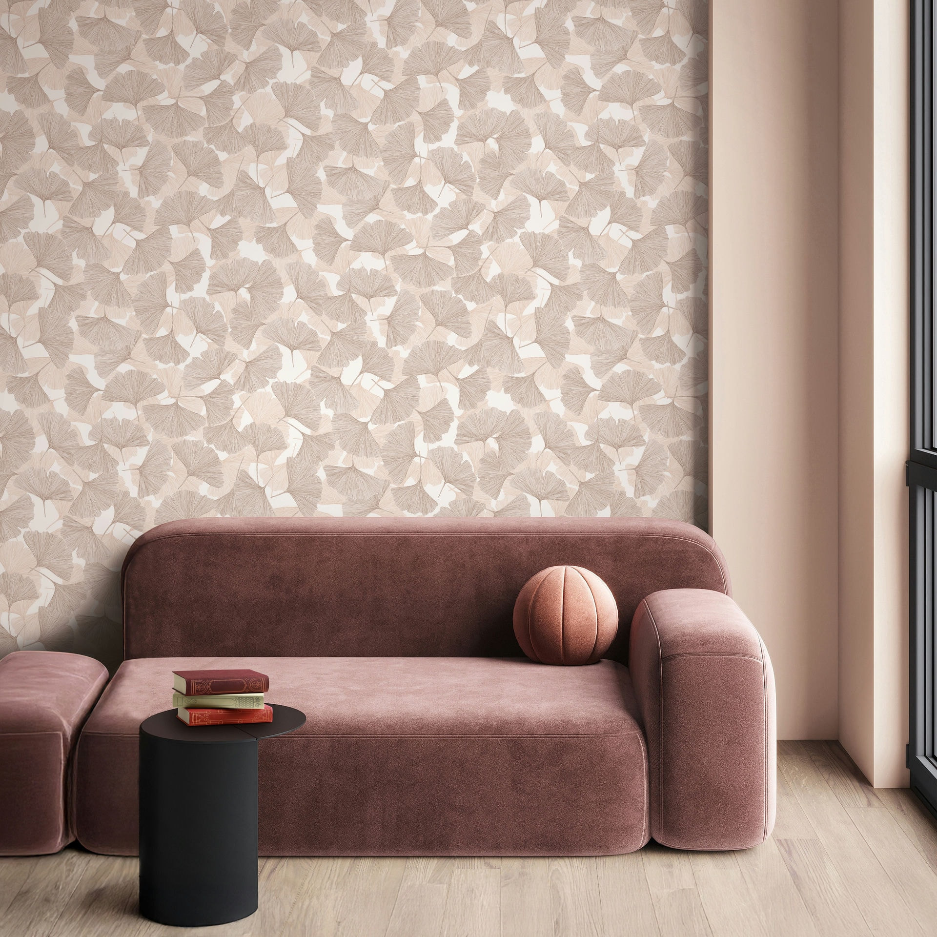 Vliesbehang 3D, bladeren bloem natuur mat in beige bruin