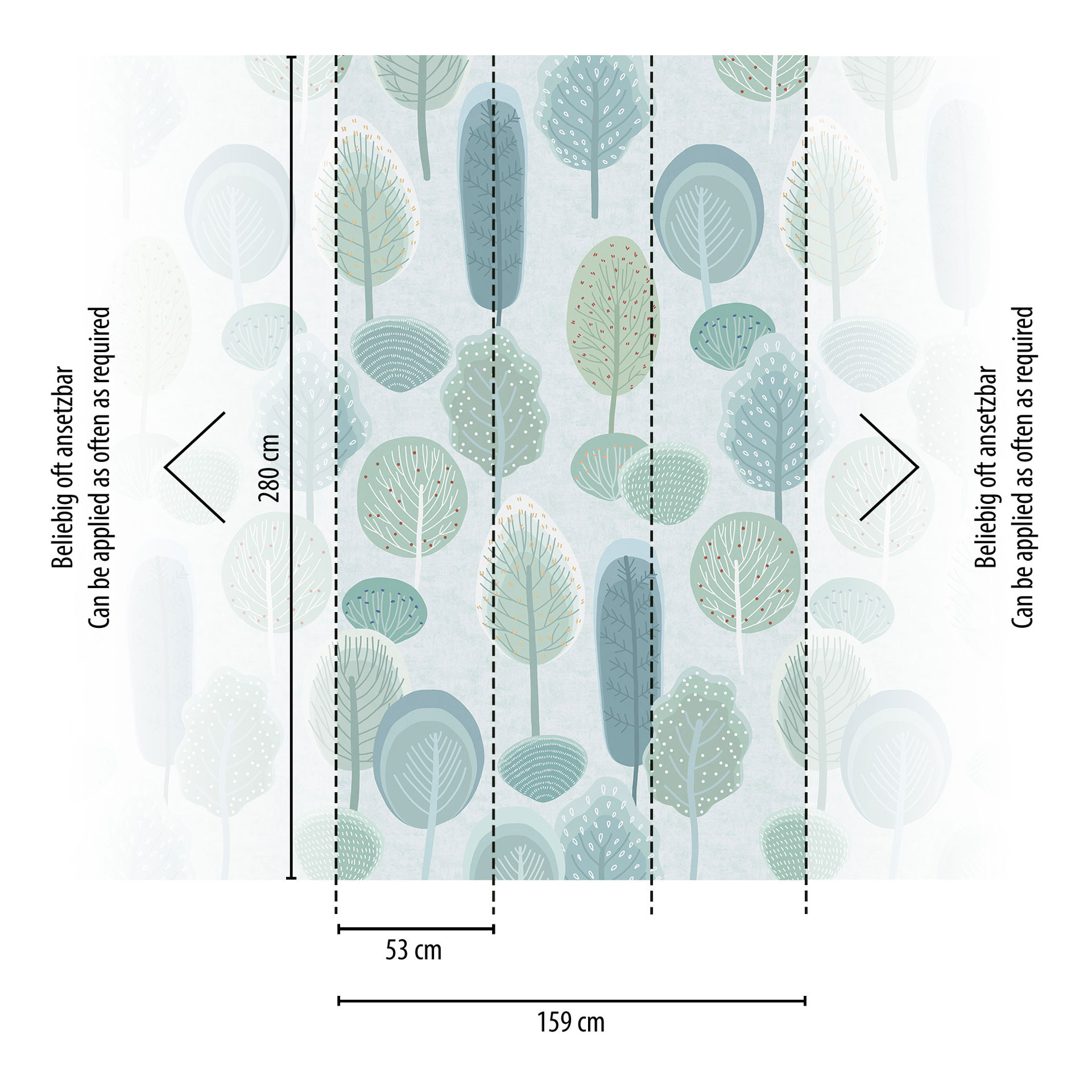 Fotobehang in pastellook groen blauw - kinderkamer behang bomen - Vliesbehang, uittrekbaar