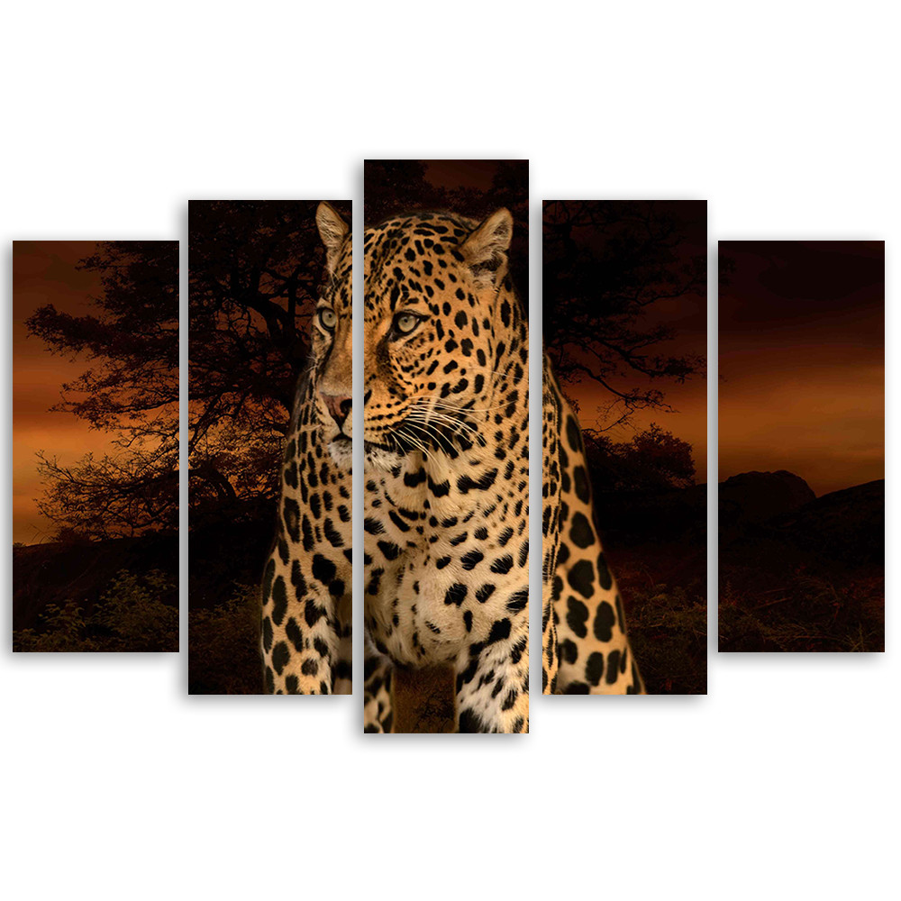 5-delt lærredsprint Leopard Panther Cat Safari