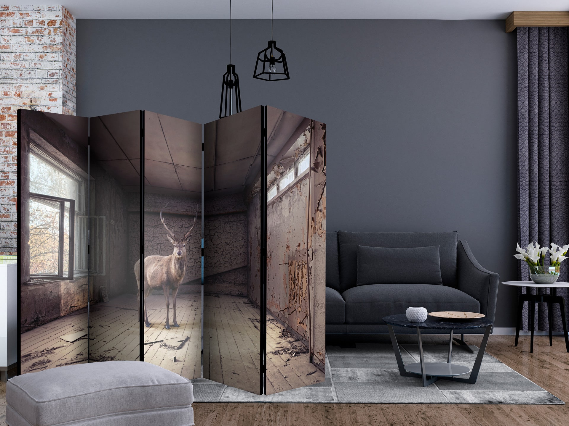 Skærm til rumdeling - Lost, 5-delt - 225x172 cm