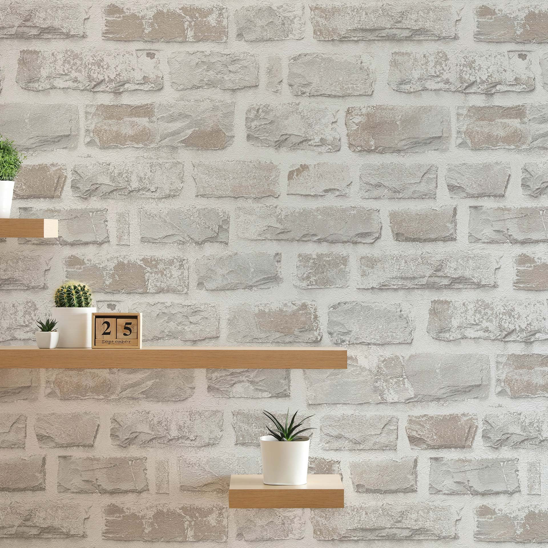 behang stone look - steen behang PVC-vrij van A.S. Création grijs wit 386371