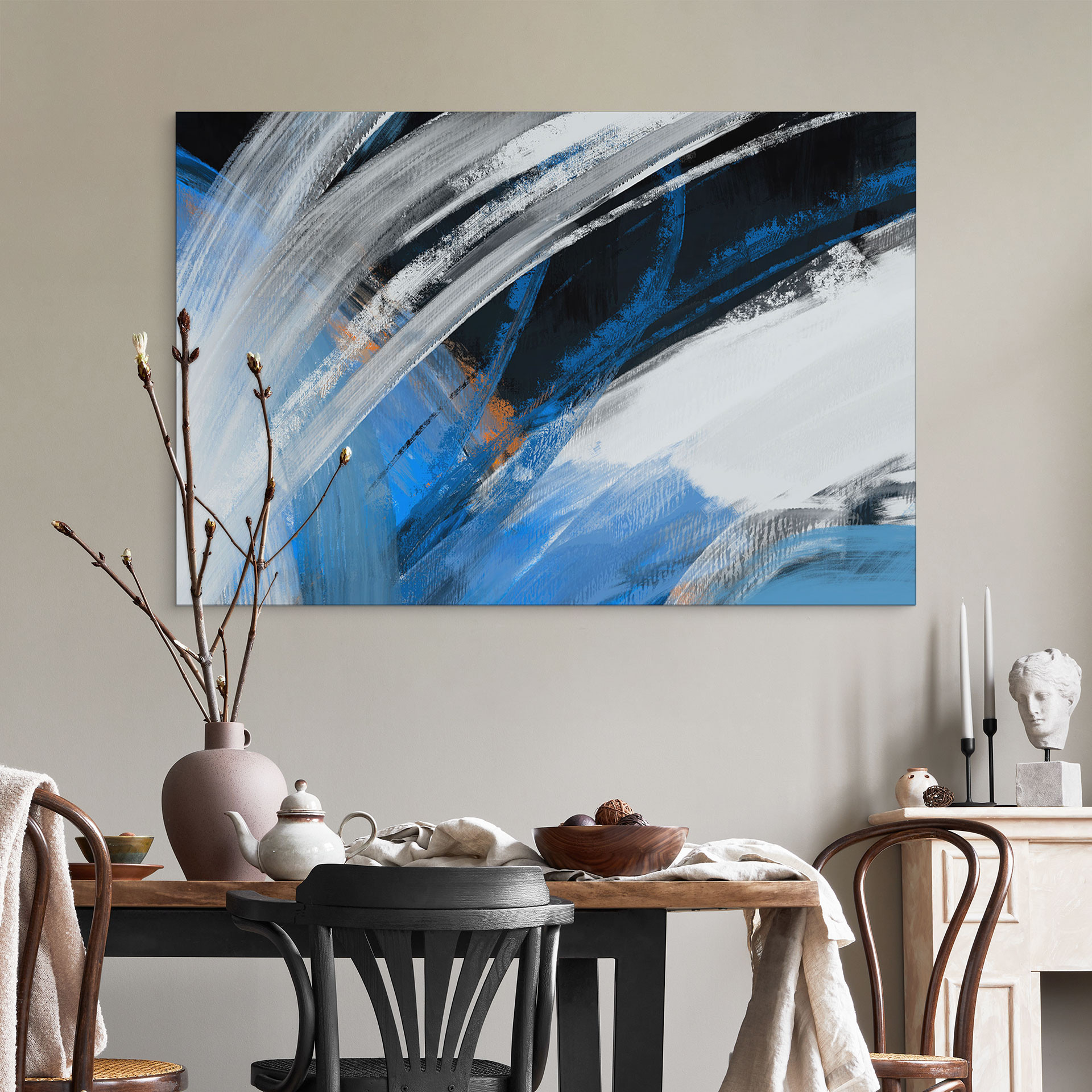 Tableau Coups de Pinceau Bleus Abstrait - Cheney - Alu-Dibond