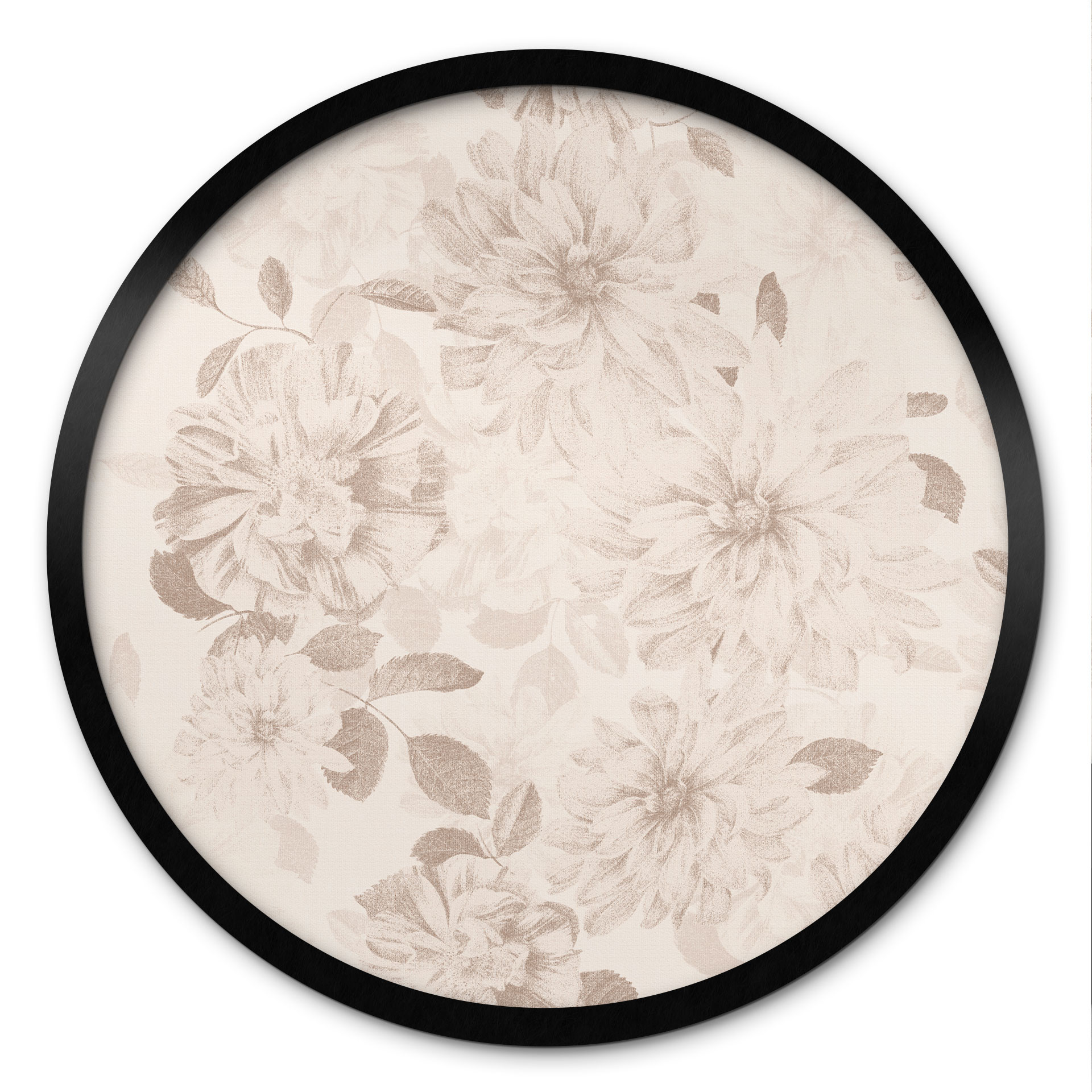 Poster Dahlias Shabby Chic Beige - Décoration Bloomery - Rond
