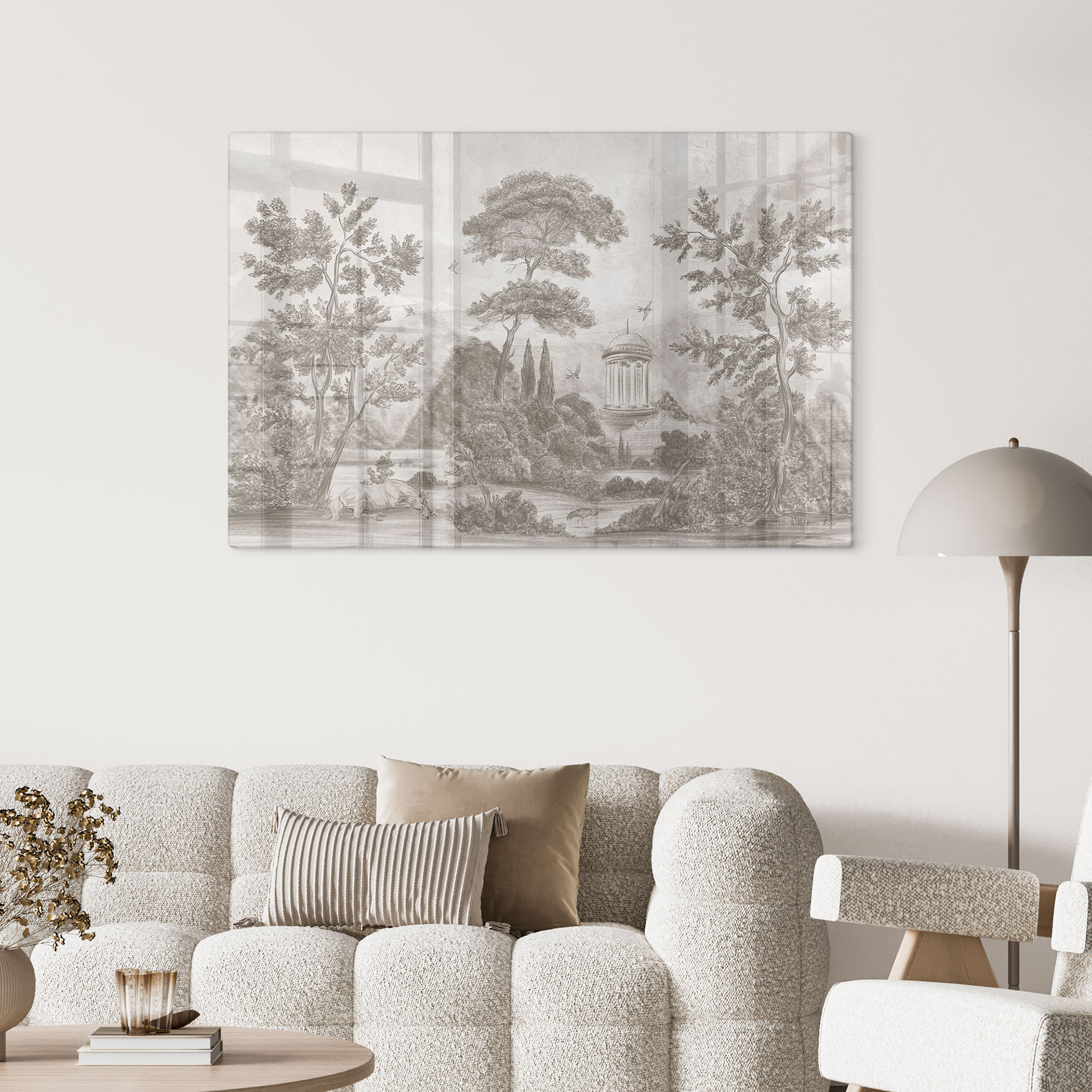 Glasschilderijen Landschap met tuinlandschap in beige - Ms Tiff