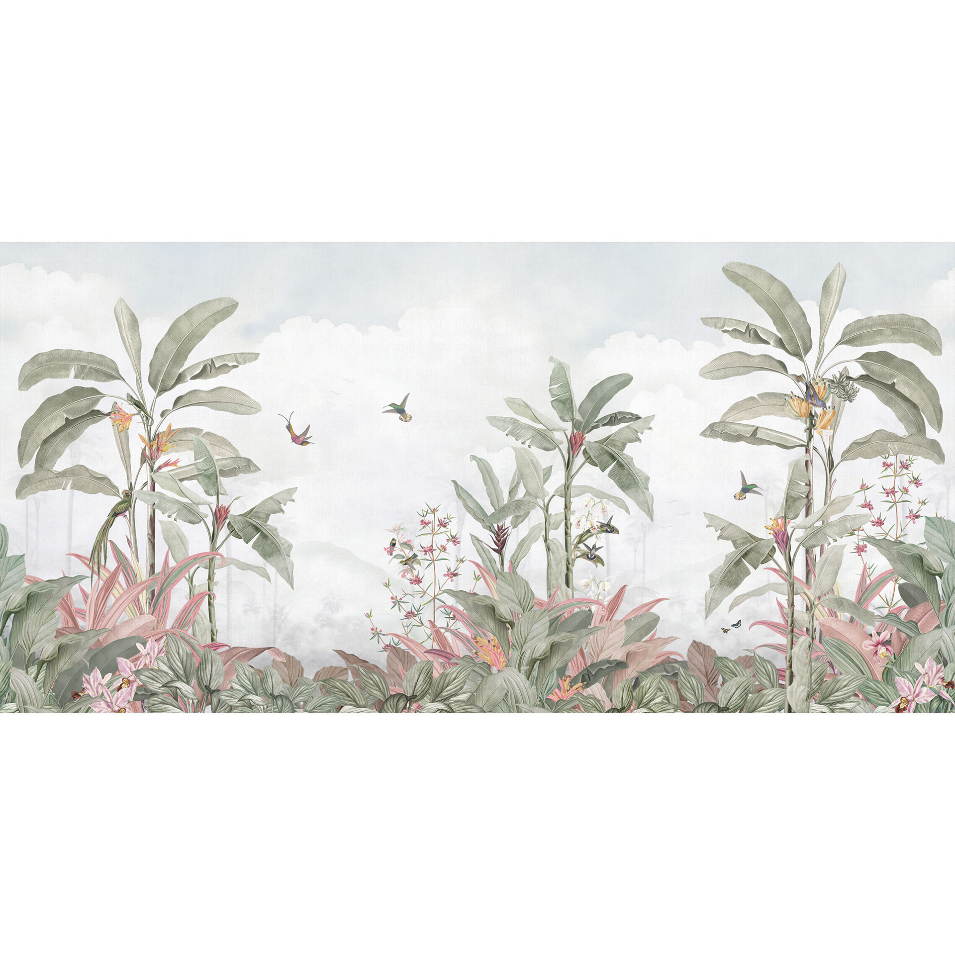 Fotobehang woonkamer - tropische idylle met kolibrie blauw - Bloomery Decor