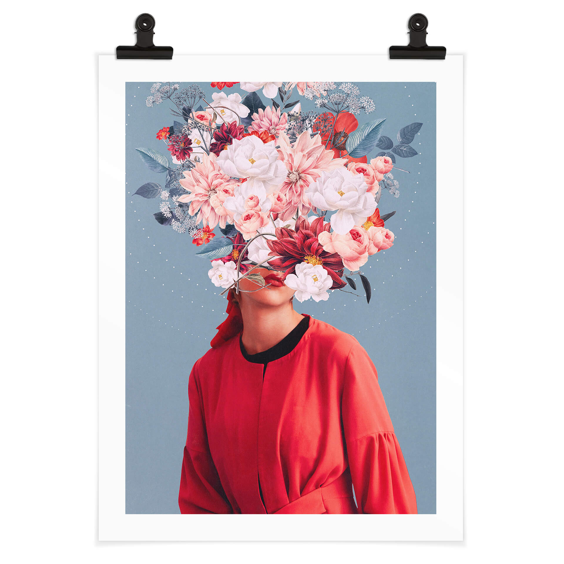 Poster Blumenportrait - Elegante Frau mit prachtvollen Blumen - Moth